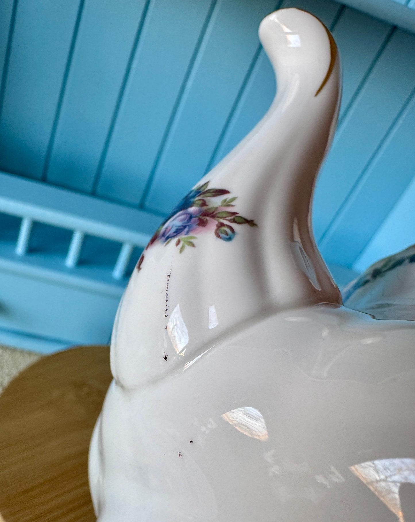 Very Rare Hard To Find "Medium" Royal Albert "Moonlight Rose" Tea Pot, Beautiful 0,8L TeaPot, Fine Bone China, Blue Roses Decor, England