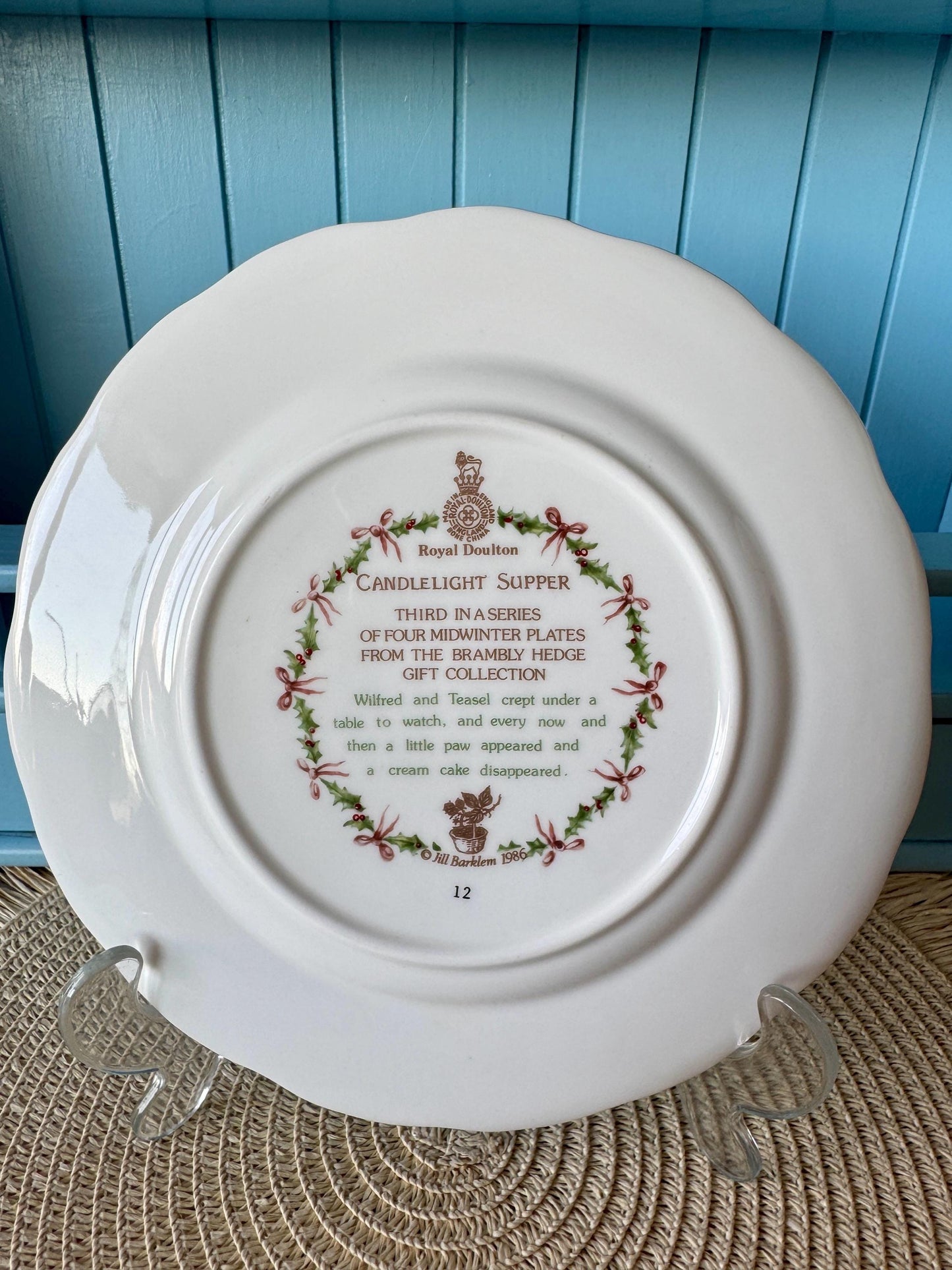 Vintage Royal Doulton "Brambly Hedge" Candlelight Supper Plate, Midwinter Collection 8 Inch Plate, Jill Barklem, Bone China, Made inEngland