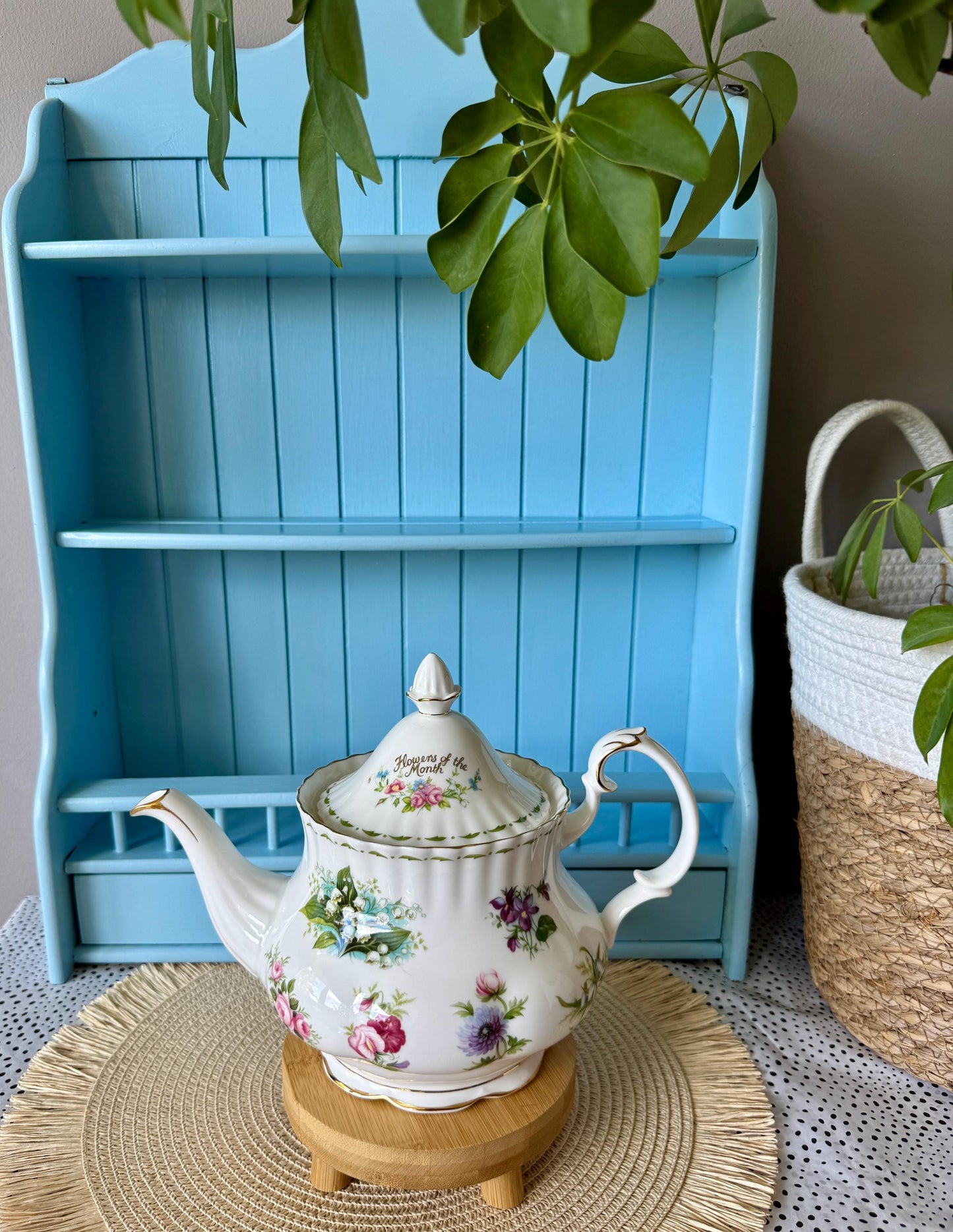 Very Rare Royal Albert Flower of the Month Teapot, Large 1.25L Bone China, All 12 Monthly Flowers, England Vintage Collector's Piece,
