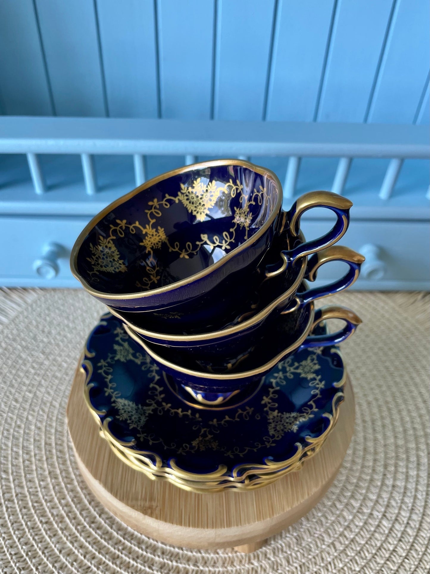 Very Rare Hard to Find Mint Condition, Vintage Lindner Kueps Bavaria Made in Germany Real Cobalt EspressoCup &Saucer, Kobalt Blue, 24 karat