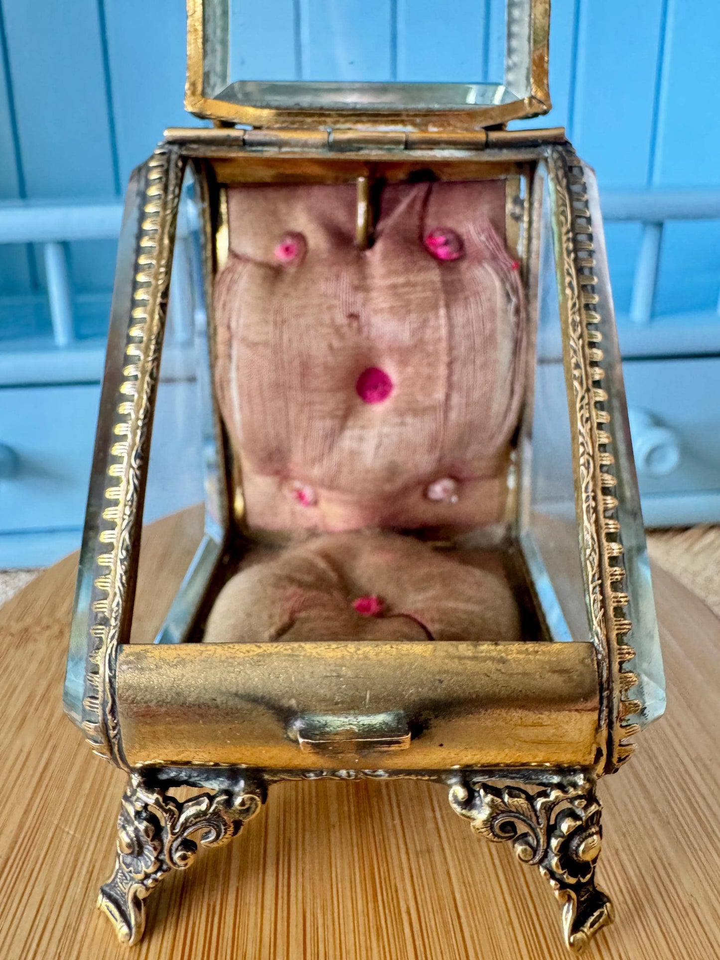Rare Antique Parisian Glass & Ormolu Casket, Early 1900s Jewelry / Watch Display Box, Silk Lined, Heavy Bevelled Glass, Made in France