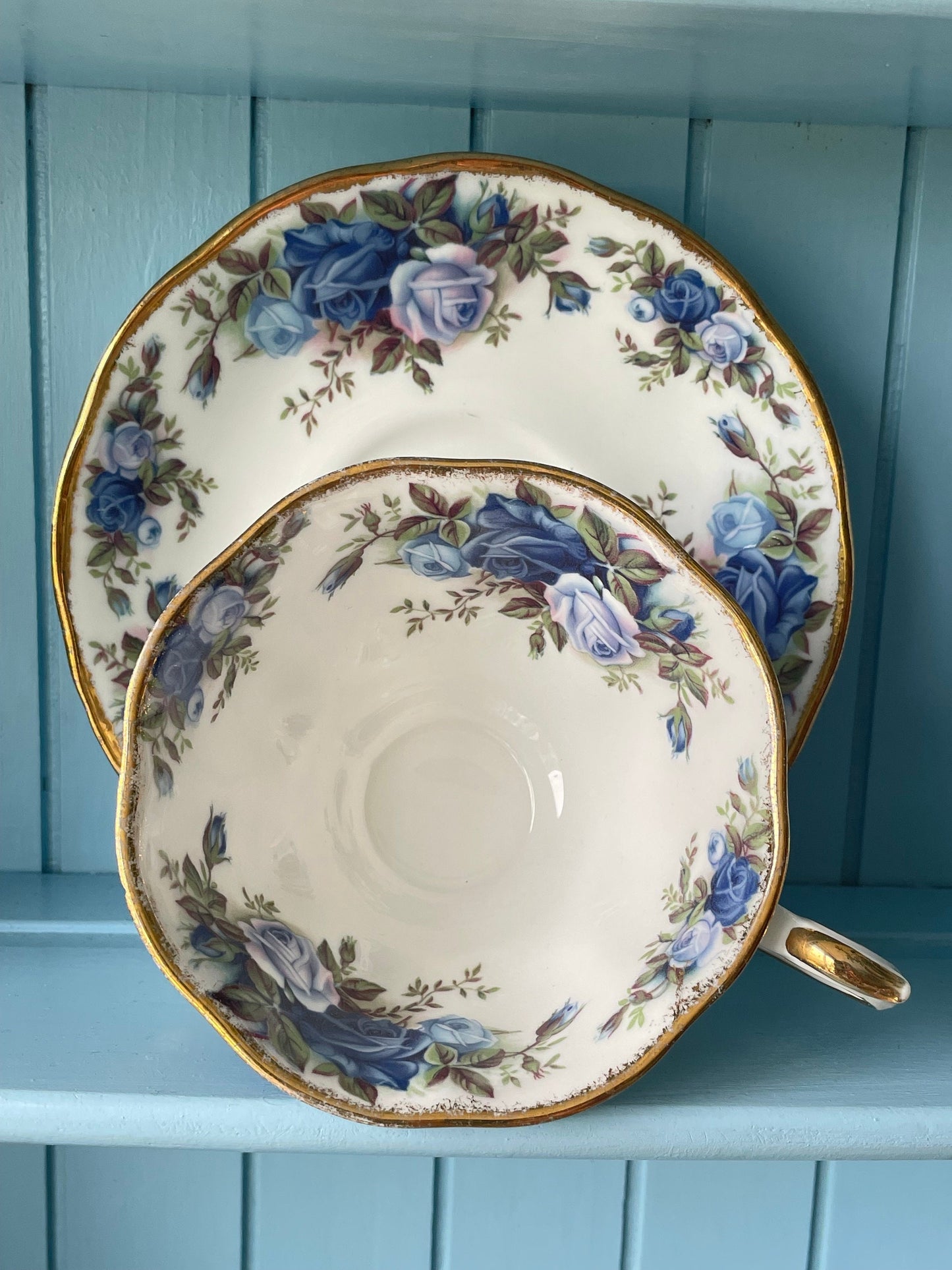 Avon Shaped Royal Albert "Moonlight Rose" Teacup & Saucer, Fine Bone China England, Previously Loved, Highly Sought After, Used Condition
