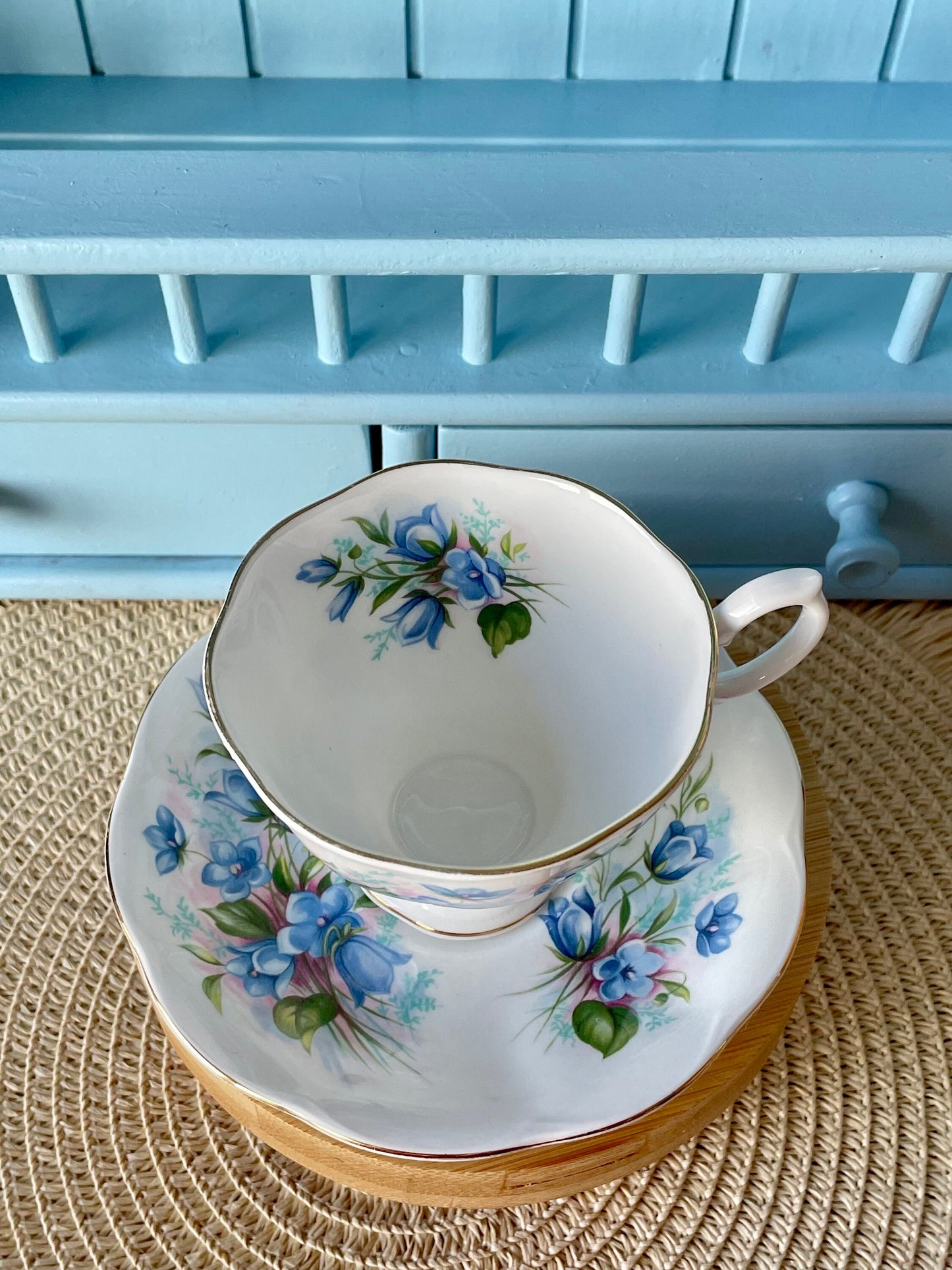 Vintage Richmond "Pretty Blue Floral" TeaCup & Saucer, Fine Bone China England, 1050, Previously Loved, Perfect Blue Antique TeaCup, HighTea