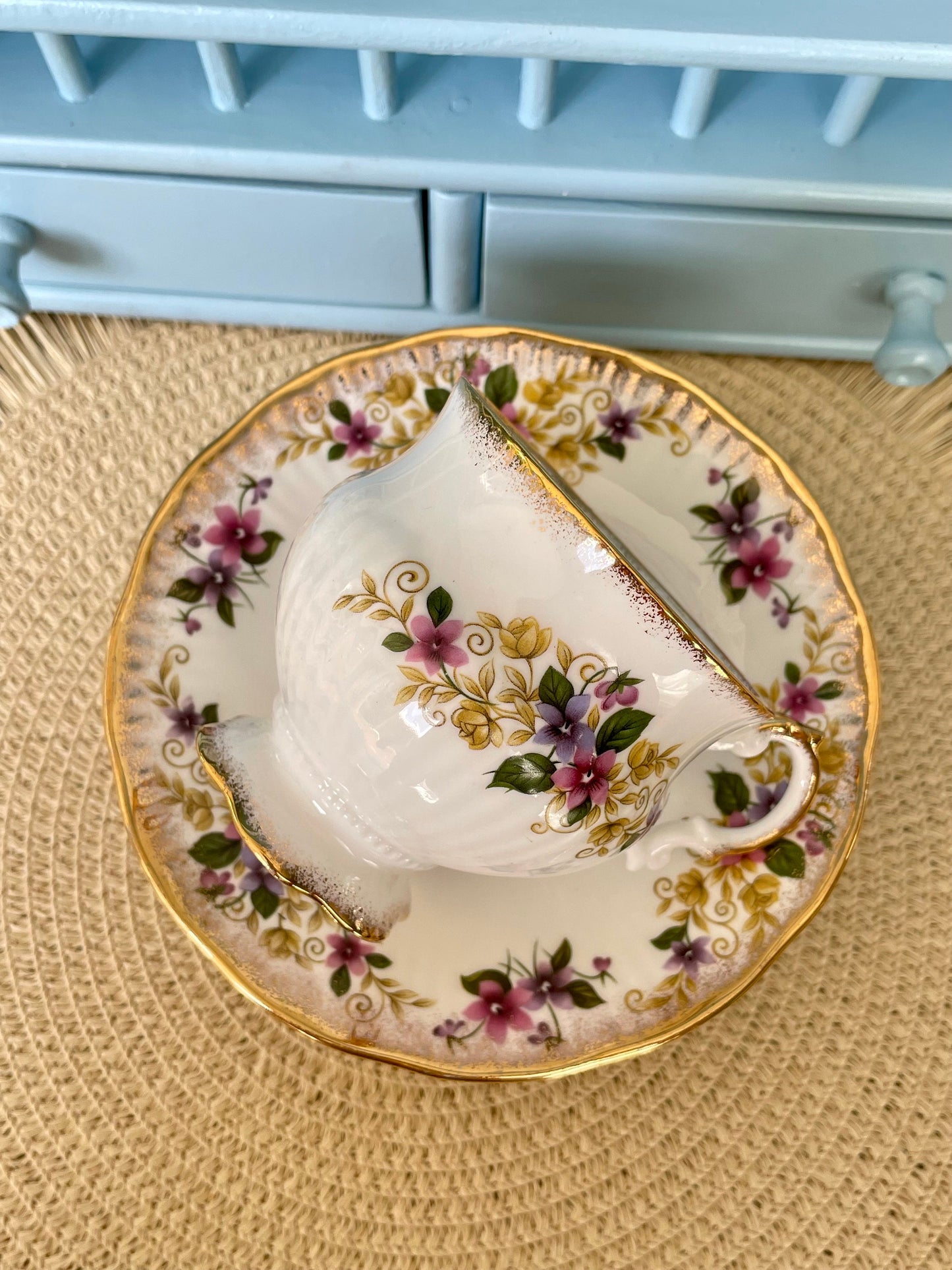 Vintage Elizabethan Fine Bone China Tea Cup and Saucer - Pink Yellow Floral Gold Trim, Previously Loved Vintage, Antique Tea Cup, High Tea