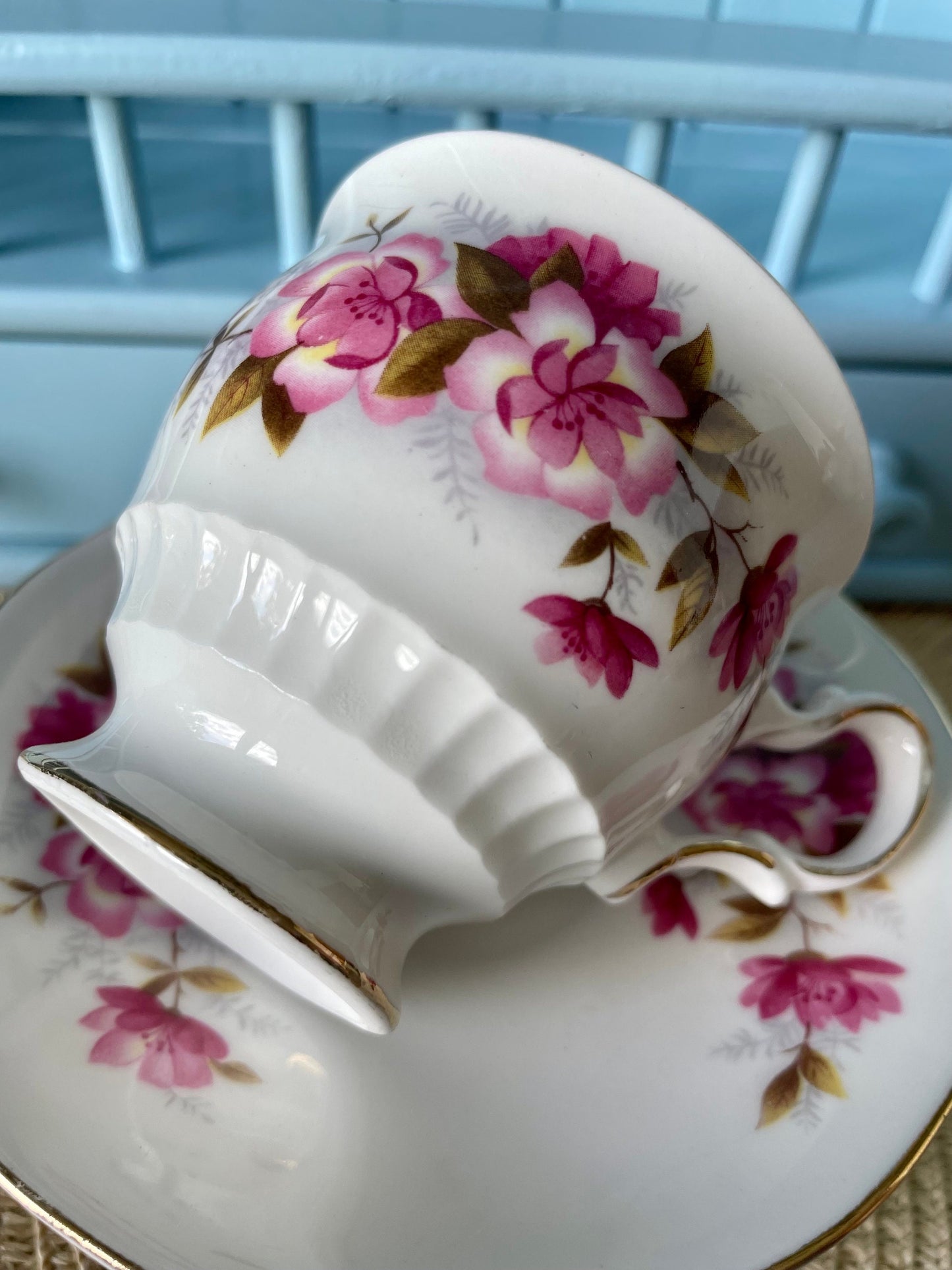 Vintage Queen Anne Cherry Blossom, Pink Floral Bone Tea Cup and Saucer, Antique English China, Previously Loved Vintage Cup, High-Tea Party