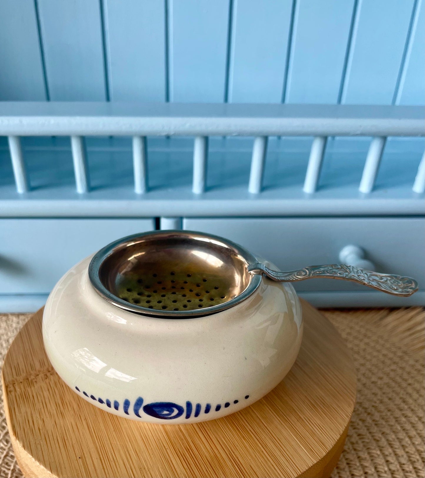 Beautiful Silver Plated Tea Strainer 'Delft Blauw', Previously Loved, Collectors Item, Vintage Gift, Porcelain Drip Bowl, Handpainted Delft