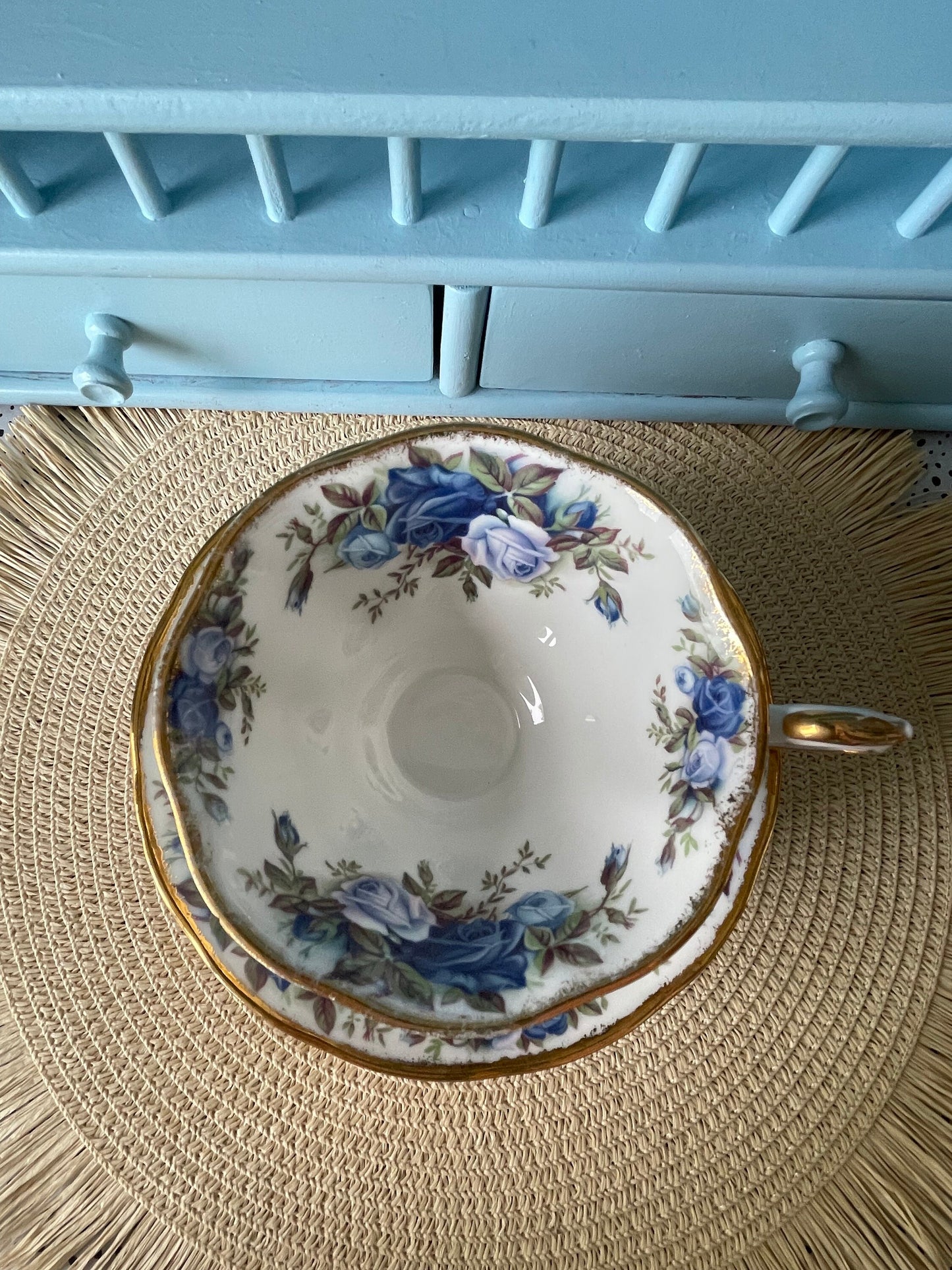 Avon Shaped Royal Albert "Moonlight Rose" Teacup & Saucer, Fine Bone China England, Previously Loved, Highly Sought After, Used Condition
