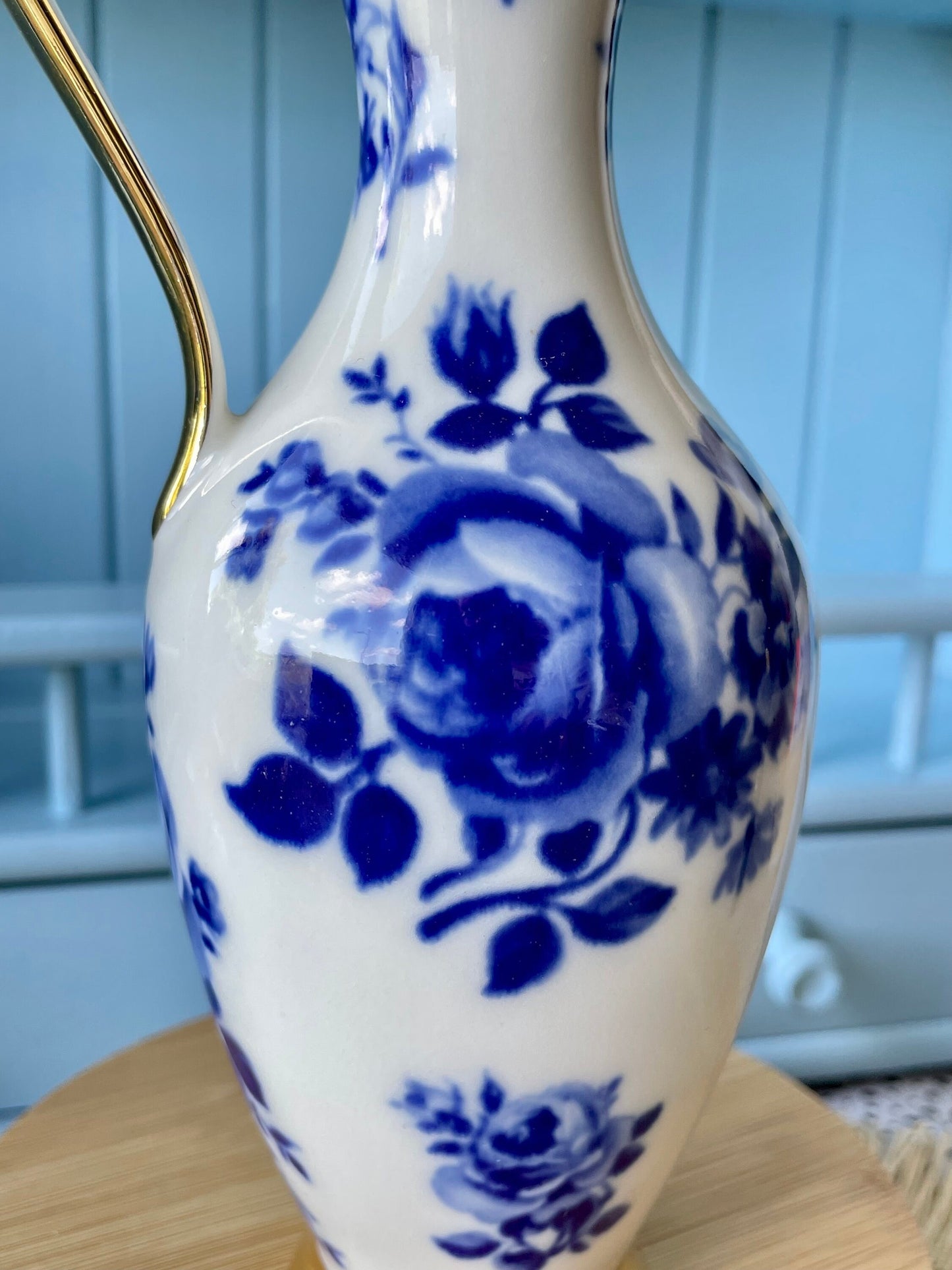 Vintage "Echt Kobalt" Blue & Gold Carafe, Waldershof Bavaria, Real Cobalt Gold 22 K, HandPainted Vase, Blue Roses, Previously Loved, Antique
