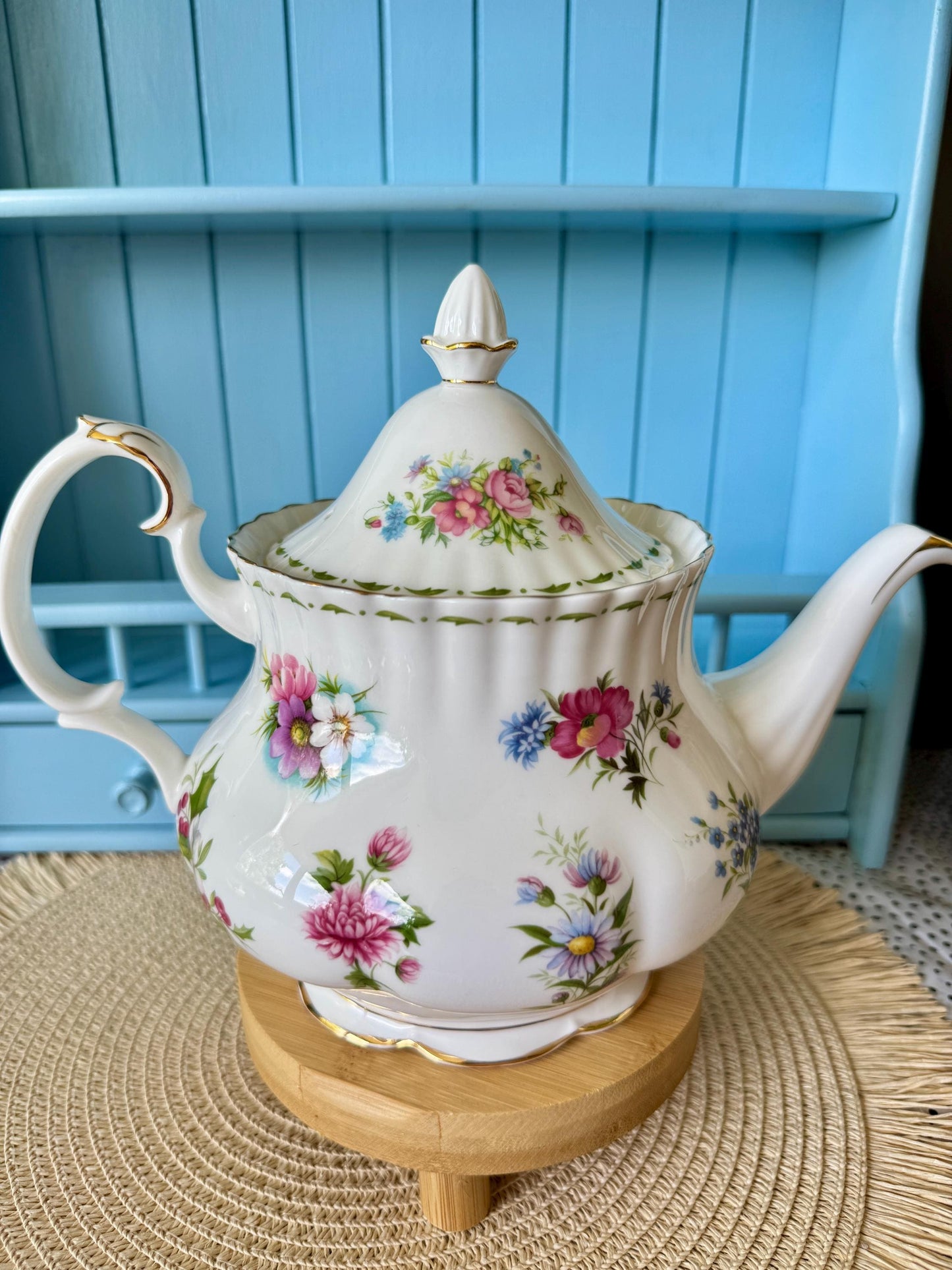Very Rare Royal Albert Flower of the Month Teapot, Large 1.25L Bone China, All 12 Monthly Flowers, England Vintage Collector's Piece,