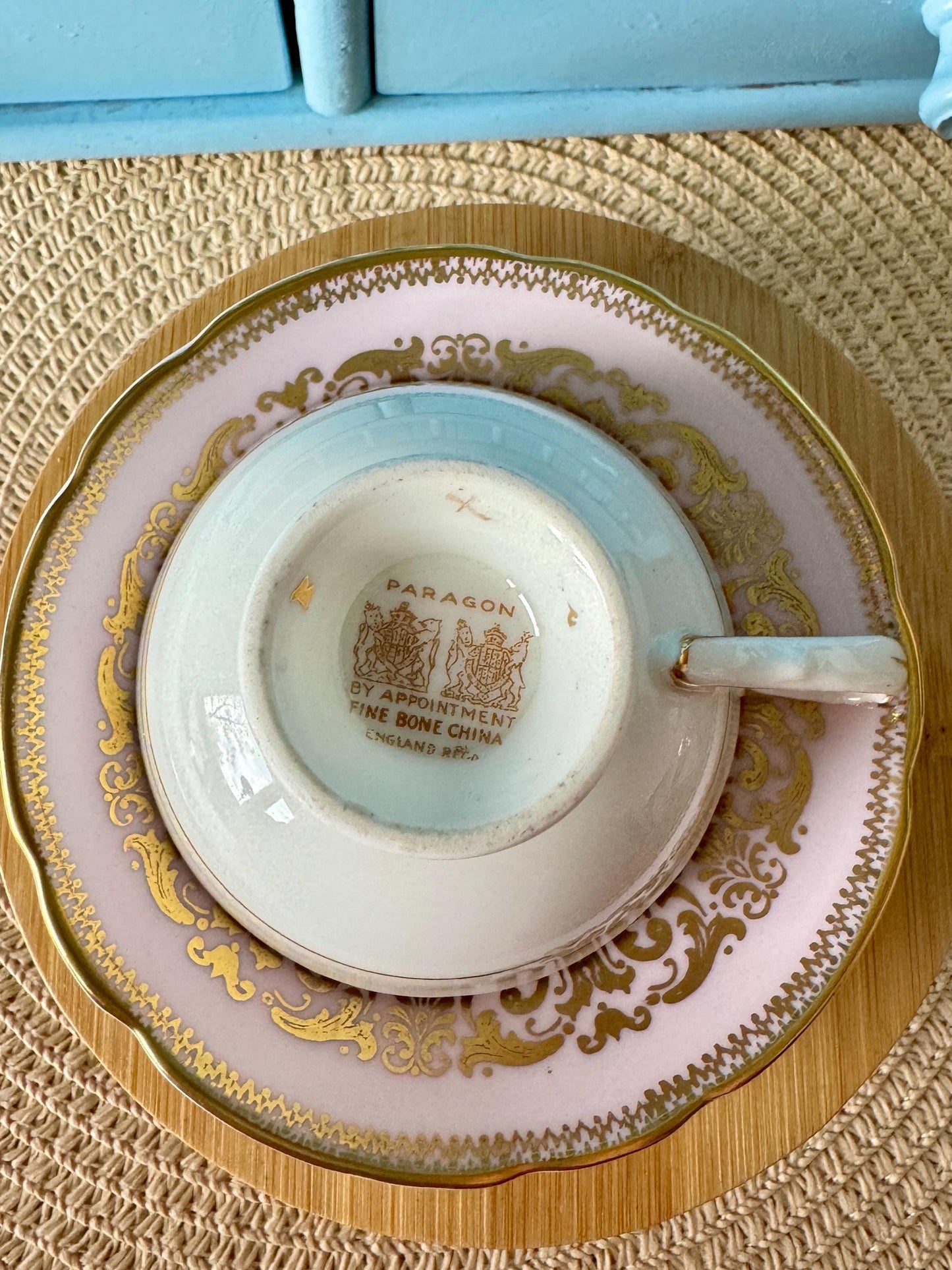 2 Rare Vintage 1940s Paragon Pastel Pink Espresso Cup Saucer, Bone China, Floral Design, by Appointment HM Queen Elizabeth, Double Warrant!
