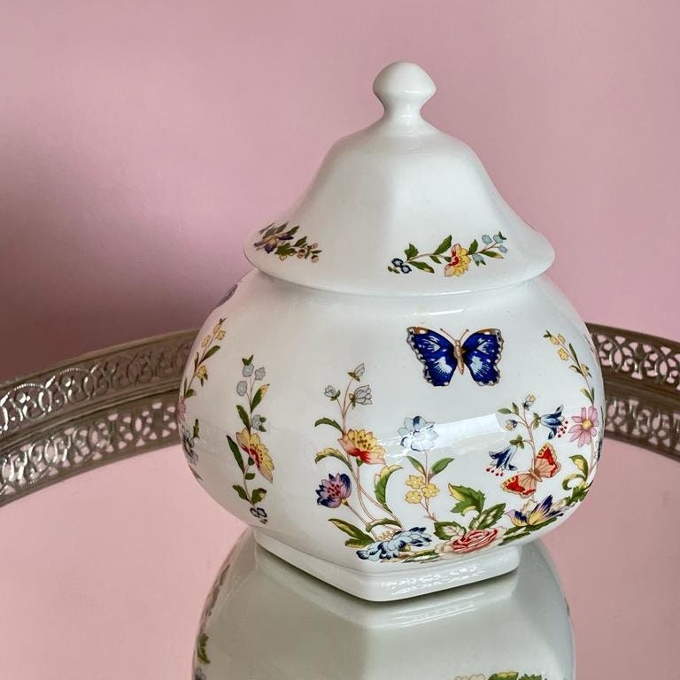 Aynsley Cottage Hexagonal Ginger Jar, Beautiful Vintage In Perfect Condition, Lidded Cookie Jar, Collectors Item, Fine Bone China England