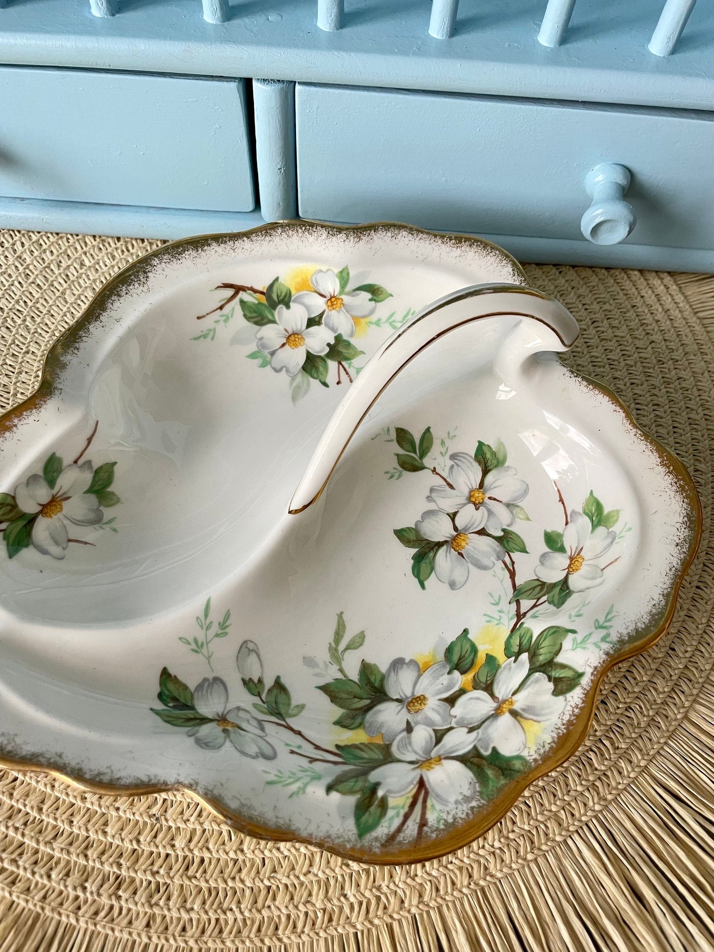 Hard To Find Vintage Royal Albert Dogwood Leaf Shaped Dish, Bonbon Dish, Previously Loved, Perfect For High Tea's Or Add To Collection