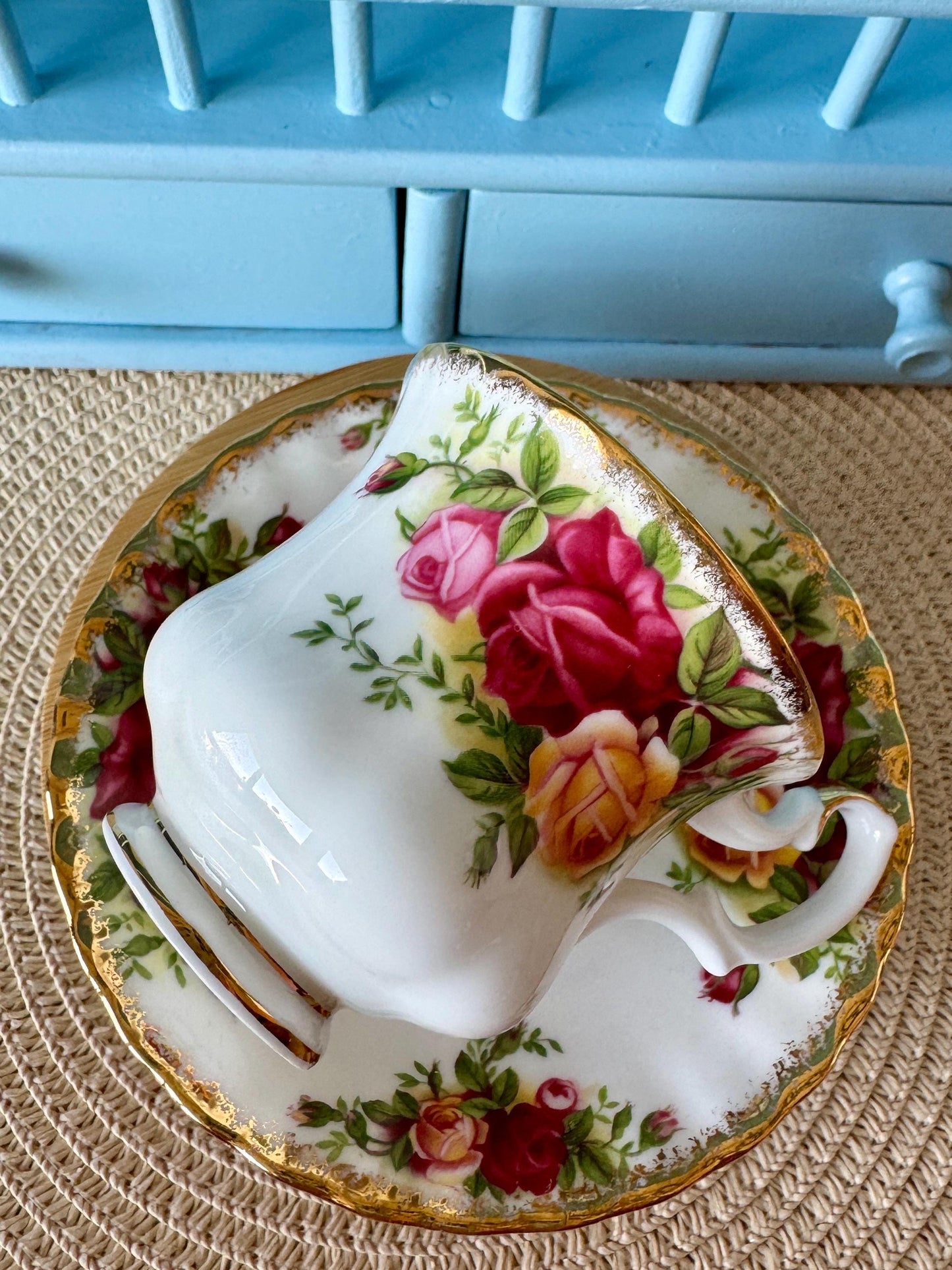 Vintage Royal Albert 25th Anniversary 'Old Country Roses' CoffeeCup and Saucer, Fine Bone China, Special Edition Royal Albert, England
