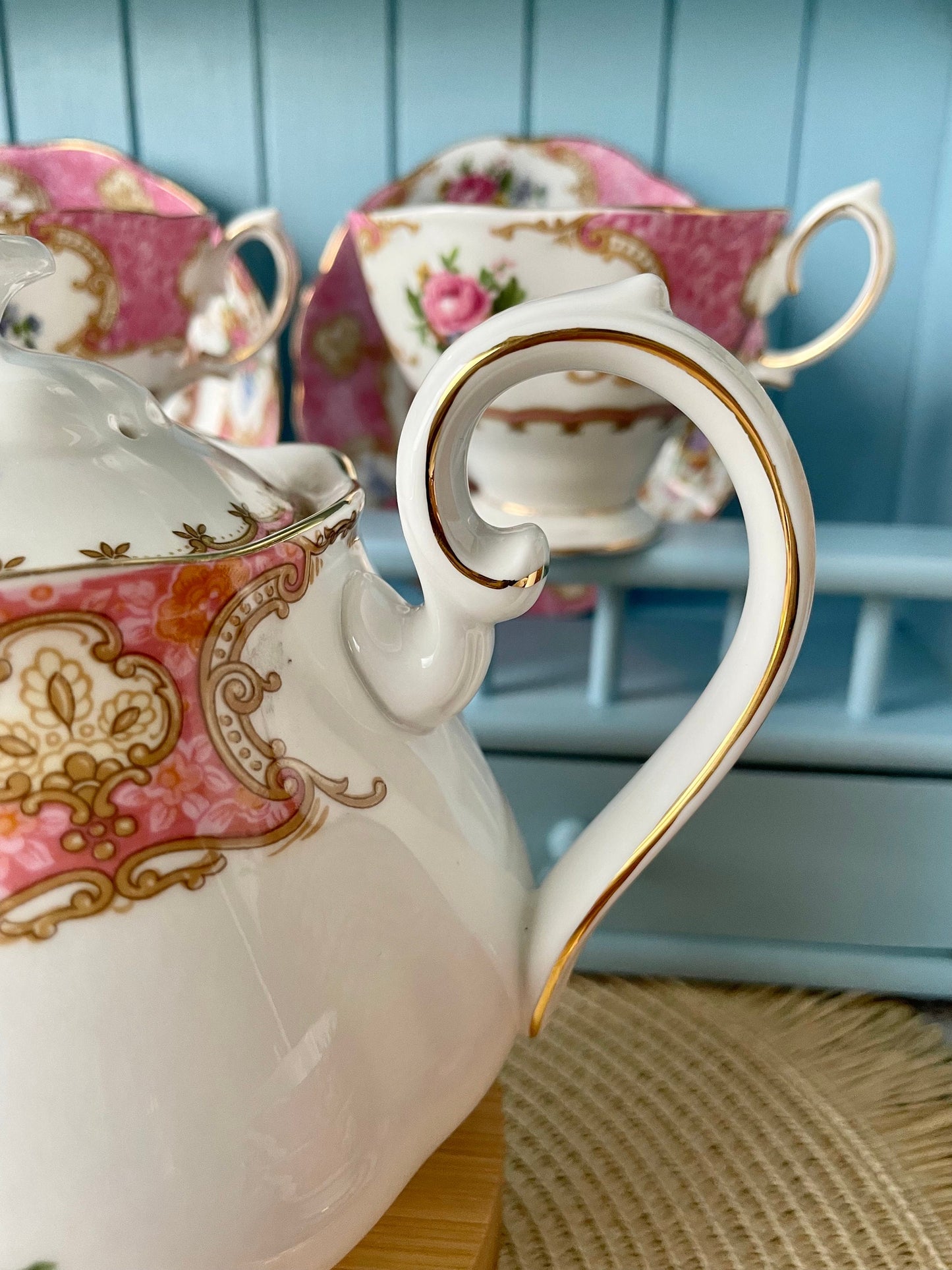 Vintage Royal Albert Tea Set - Lady Carlyle - 12 Piece Porcelain Tea Set for High Tea - Mothers Day Gift -Elegant TeaParty Set - England