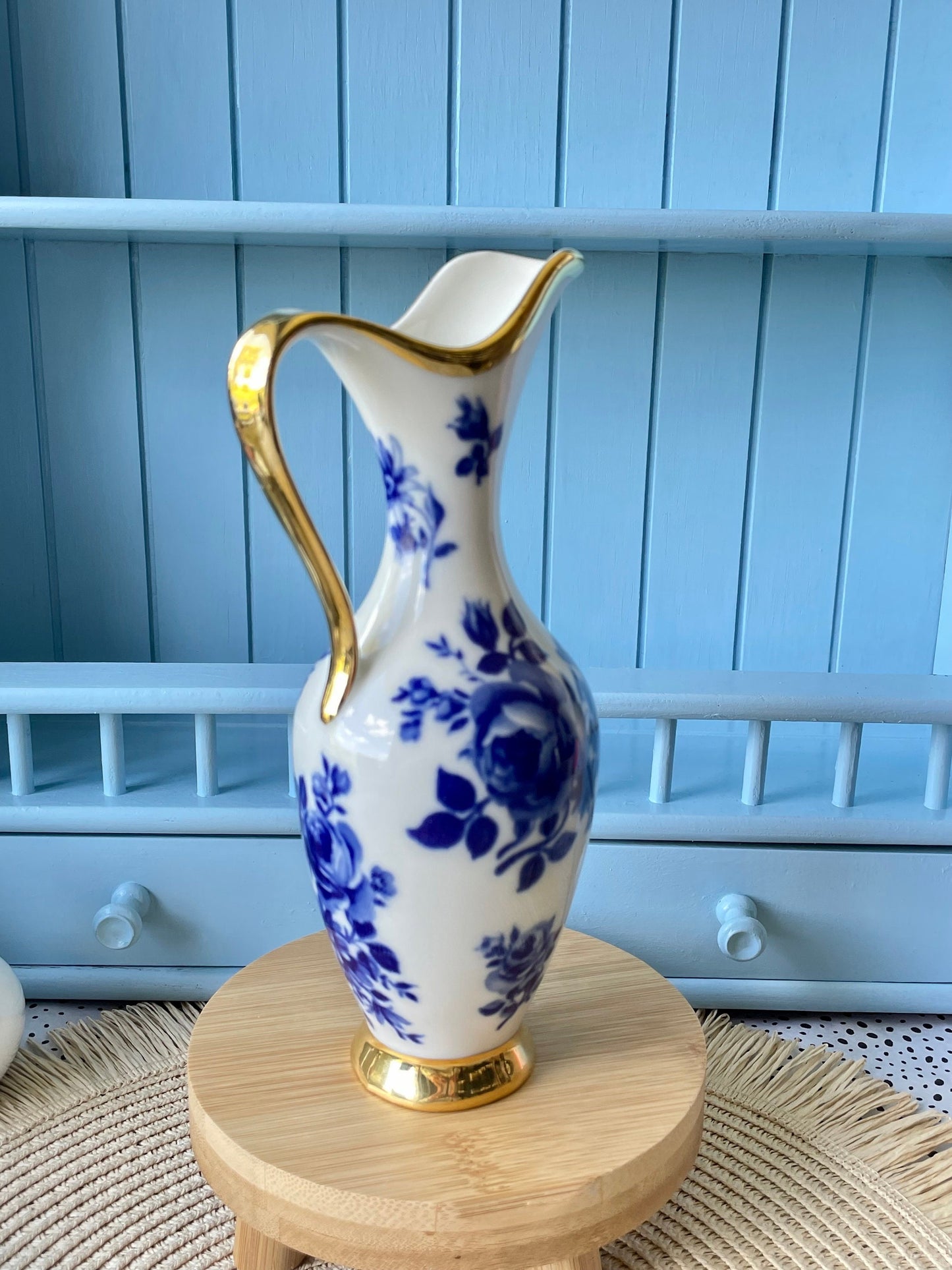 Vintage "Echt Kobalt" Blue & Gold Carafe, Waldershof Bavaria, Real Cobalt Gold 22 K, HandPainted Vase, Blue Roses, Previously Loved, Antique