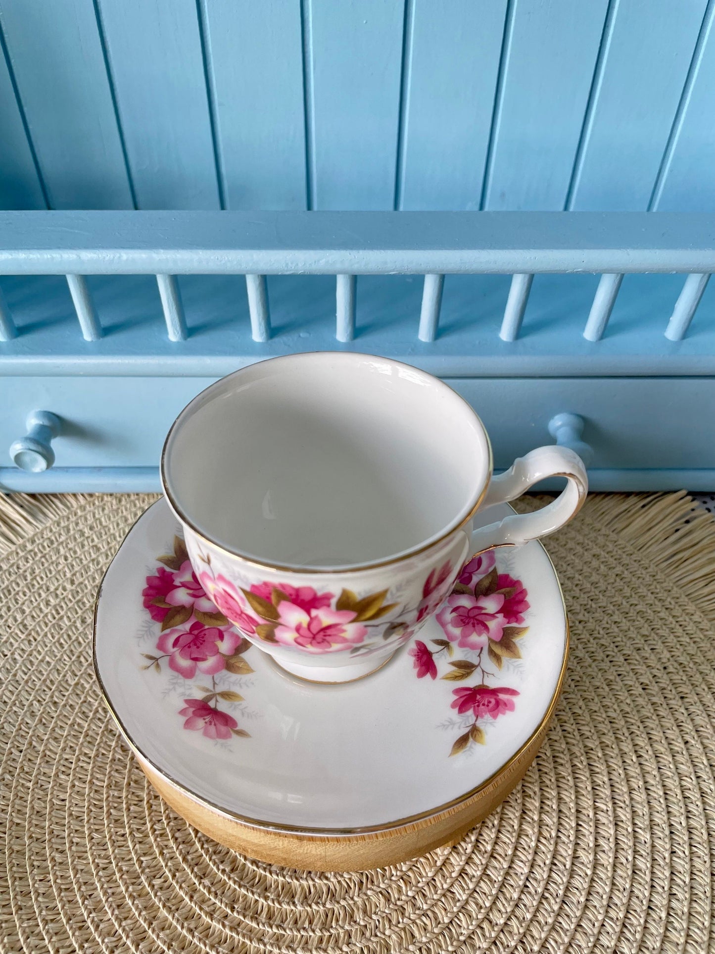 Vintage Queen Anne Cherry Blossom, Pink Floral Bone Tea Cup and Saucer, Antique English China, Previously Loved Vintage Cup, High-Tea Party