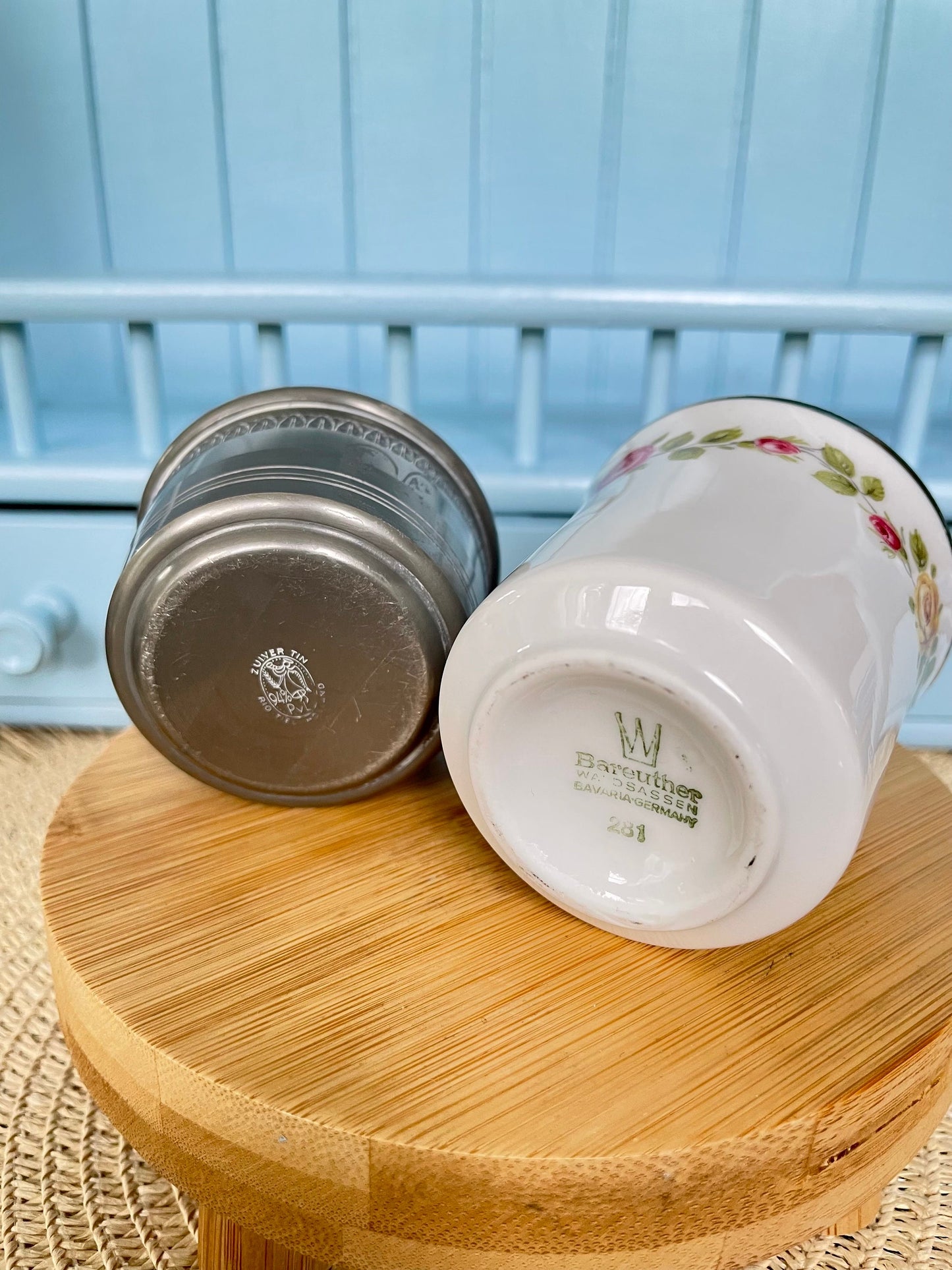 Beautiful Vintage Tin Cup Holder with Bareuther Bavaria Porcelain Teacup, Previously Loved Antique, Collectors Item, Lovely, Made In Germany