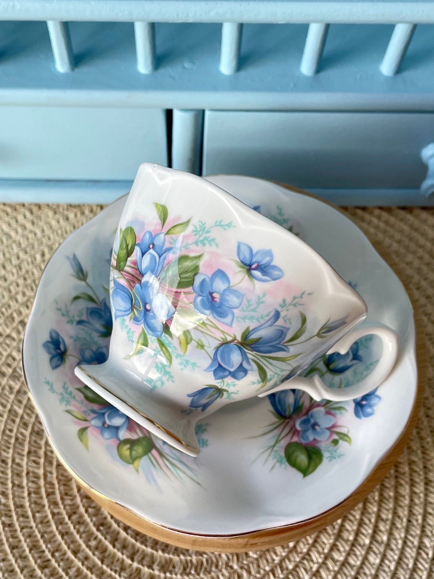 Vintage Richmond "Pretty Blue Floral" TeaCup & Saucer, Fine Bone China England, 1050, Previously Loved, Perfect Blue Antique TeaCup, HighTea