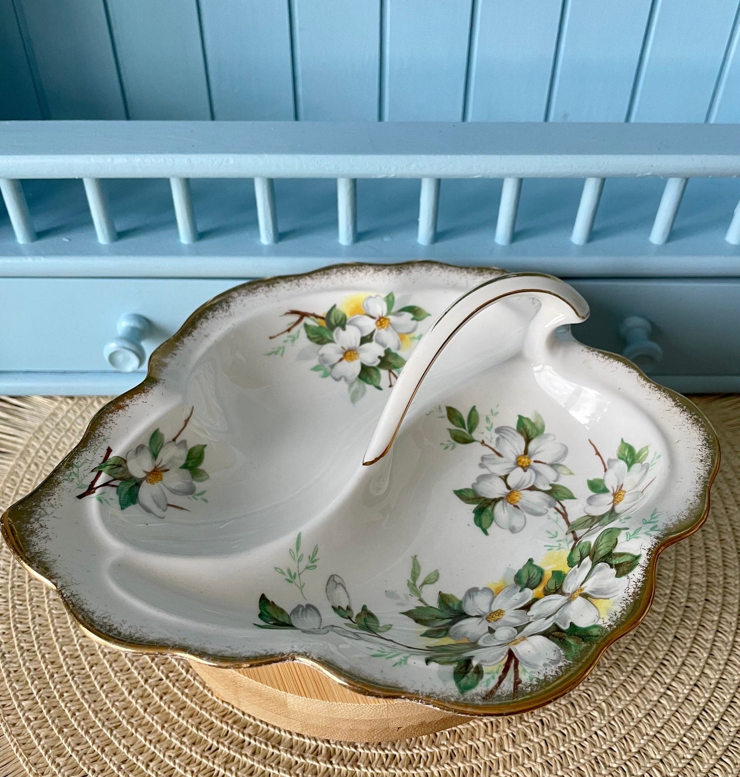 Hard To Find Vintage Royal Albert Dogwood Leaf Shaped Dish, Bonbon Dish, Previously Loved, Perfect For High Tea's Or Add To Collection