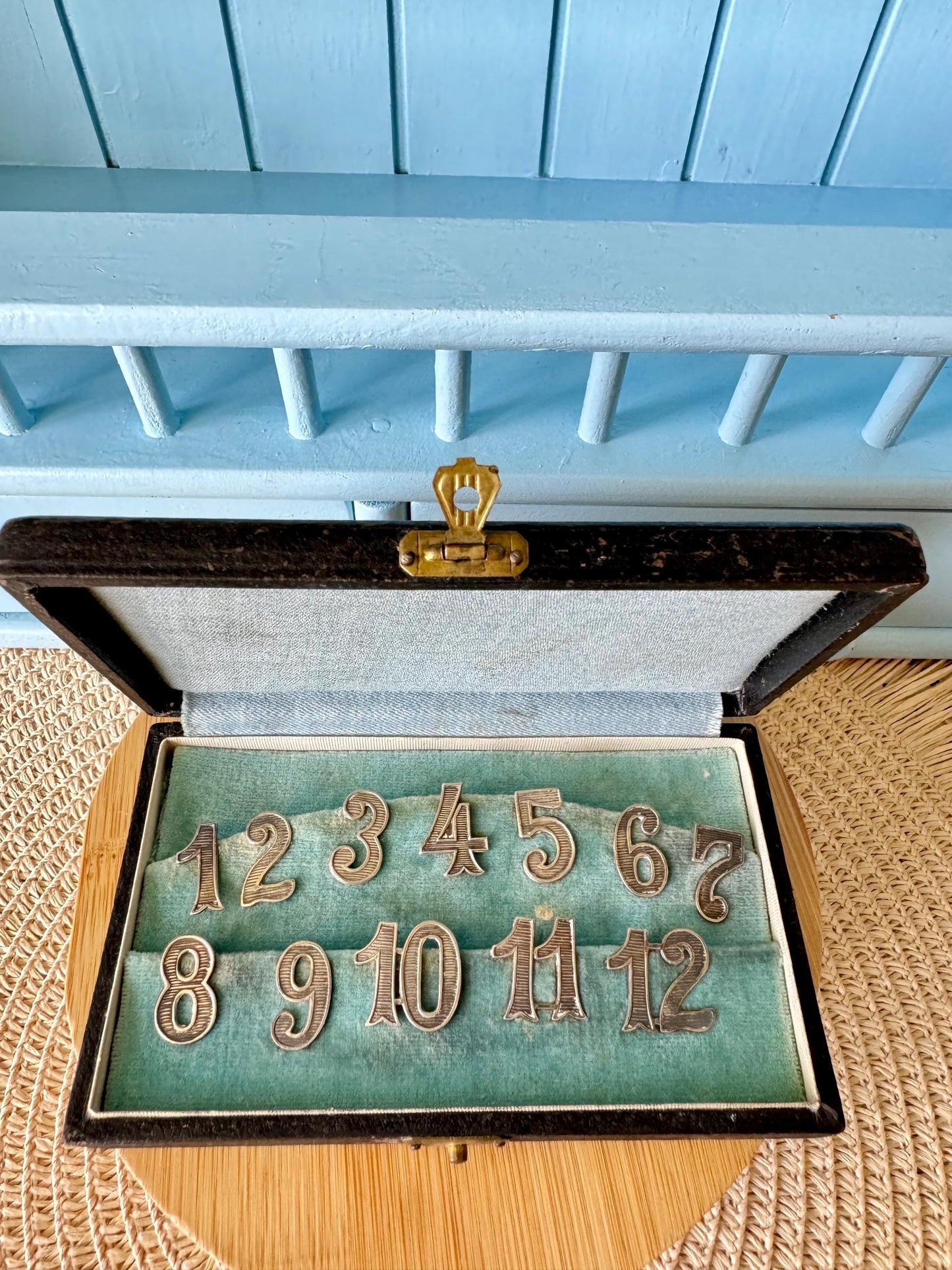 Antique Alpacca Silver Wine Glass Numbers, Wine Glass, Table Markers, English Dinner Party, 12 Alpacca Silver Numbers, Early 1900 Tableware