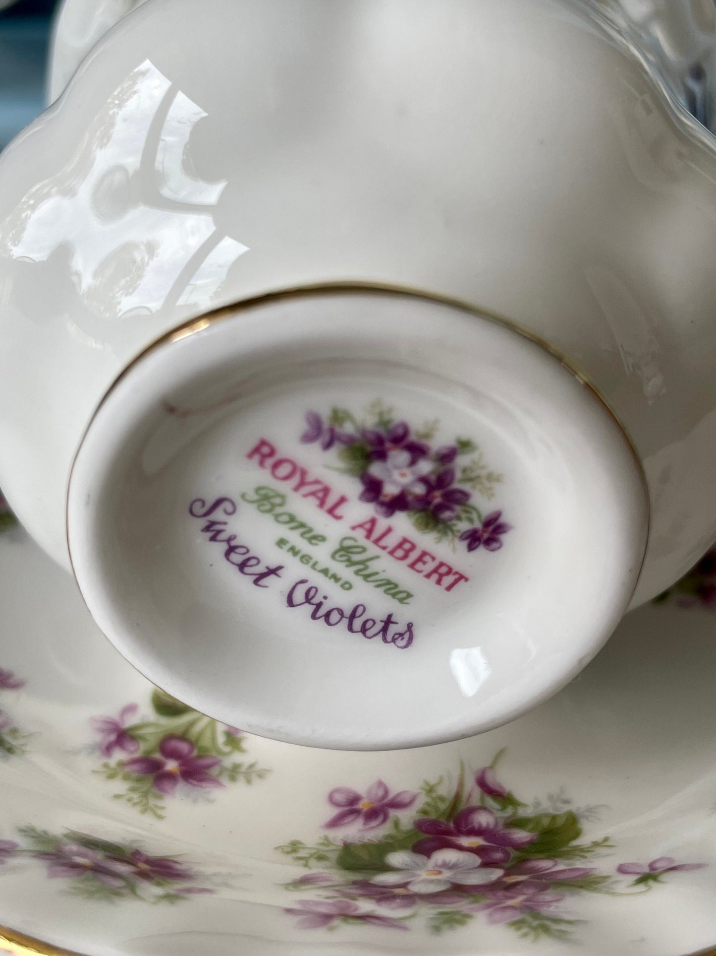 Beautiful Vintage Royal Albert Ladies Sized Tea Cup and Saucer. Fine Bone China, Sweet Violets Series, Previously Loved Vintage Cup