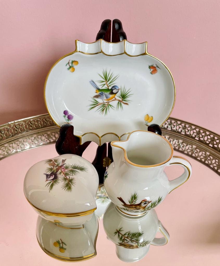 Rare Multiple Vintage Herend Bird Series, Spoon Vases, Milk Jug, Trinket Dish, HandPainted, Previously Loved, Perfect For Herend Collectors