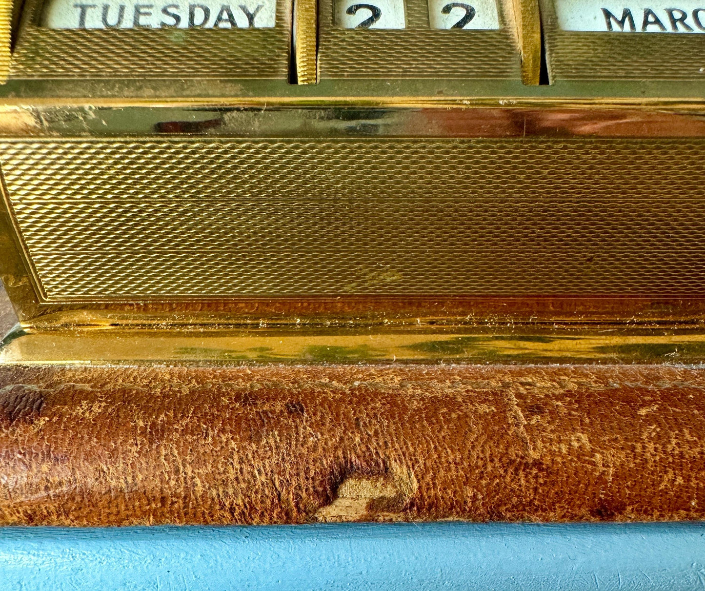 Beautiful Vintage Art Deco Perpetual Calendar by LeatherSmiths, 1960s Design, Fully Functional, Brass Calendar, Brown Leather Base, England