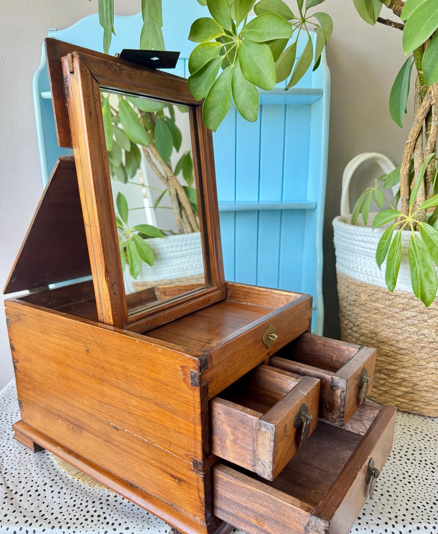 Apothecary Cabinet With Mirror, Antique Storage Unit, Colonial Solid Wooden Chest With Drawers, Oak Desktop Organizer, Shaving Cabinet