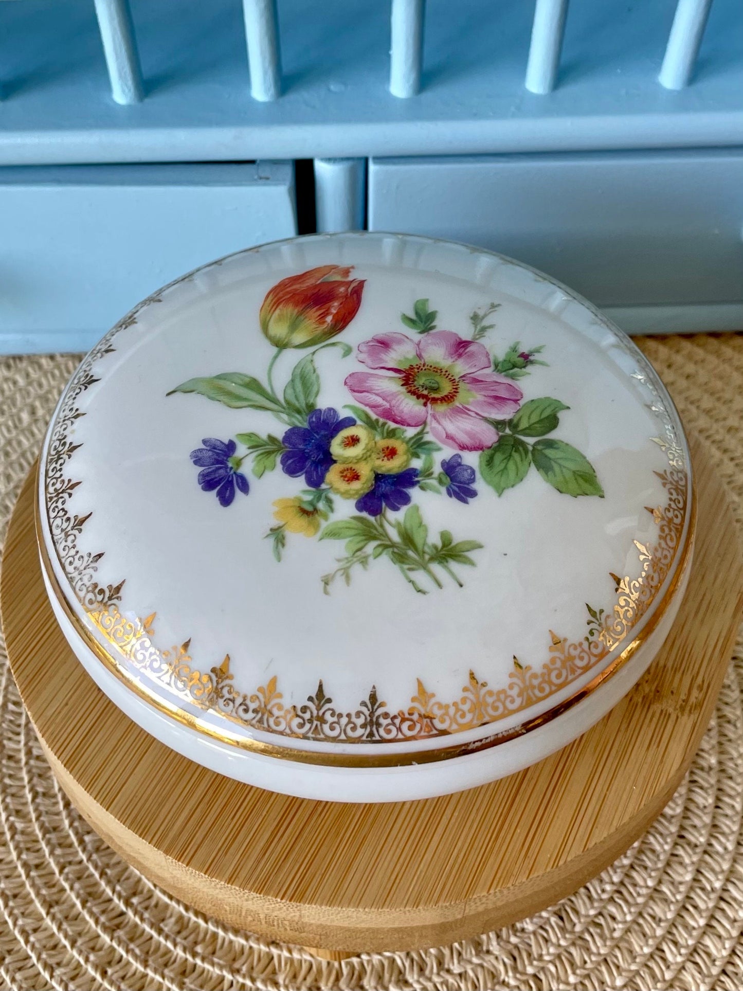 Hard To Find Vintage Limoges France Floral Lidded Trinket Box, Gold And Porcelain, Previously Loved, Very Collectible, French Antique