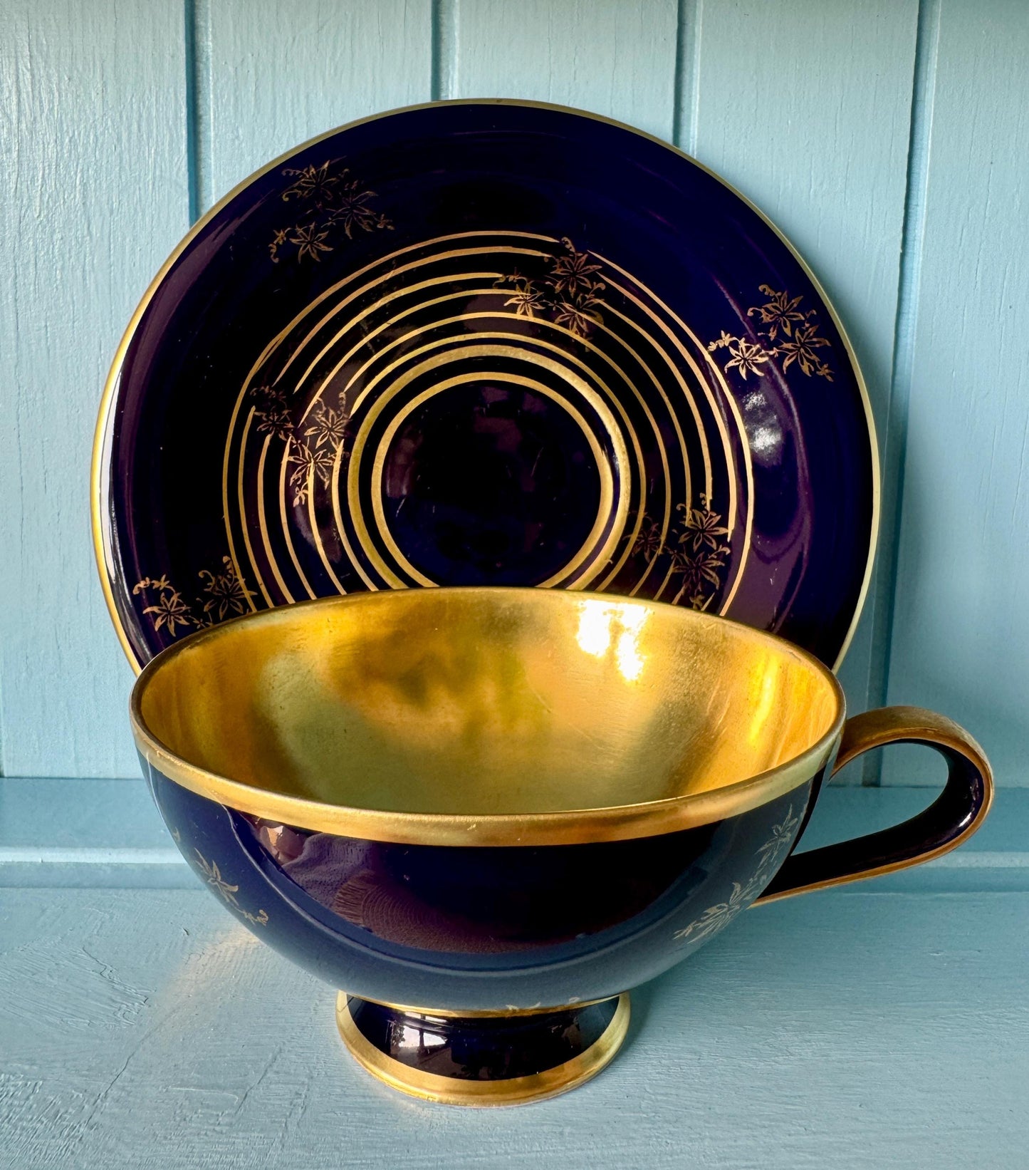 Vintage Wolf Kueps Echt Cobalt Demitasse Set, Perfect Gold Interior, Vintage German Porcelain, Cobalt Blue & Gold, Bavarian Demitasse TeaSet