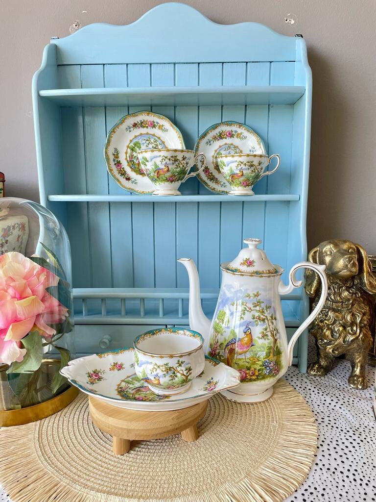 Multiple Vintage Royal Albert "Chelsea Bird" Items, Sugar Bowl & Plate, CoffeePot, Bone China, 1 Lady And 1 Male Size TeaCups, Beautiful Set