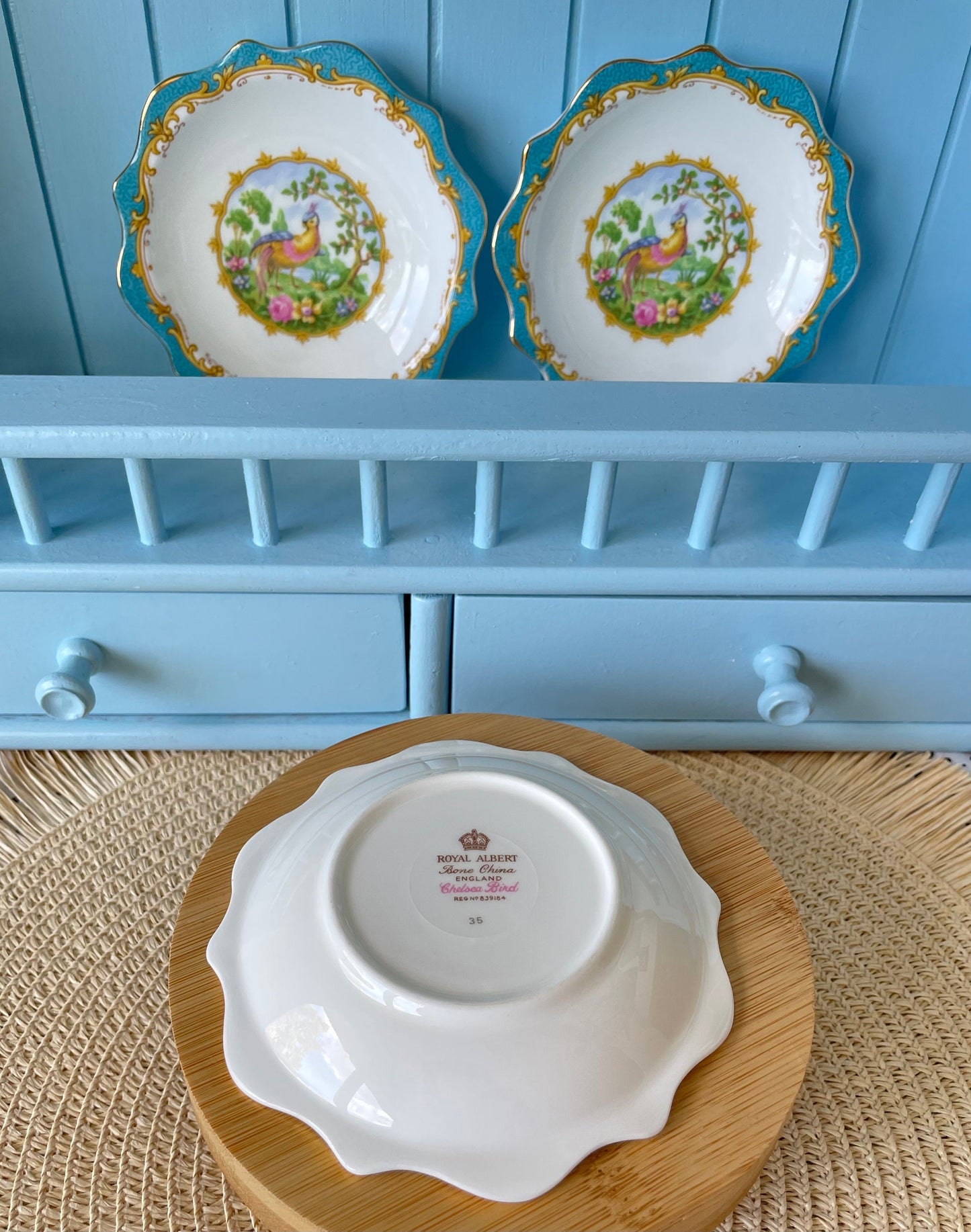 Rare Vintage Royal Albert "Chelsea Bird" Petit Four Dish, Fine Bone China, Pheasant Bird Blue Design, Previously Loved Antique, Made England