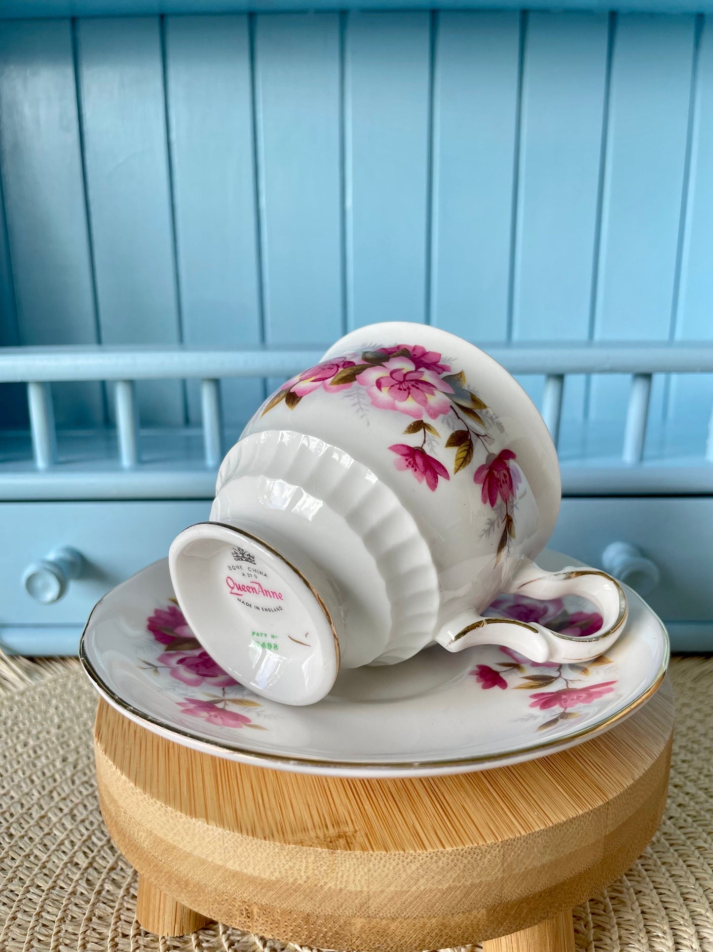 Vintage Queen Anne Cherry Blossom, Pink Floral Bone Tea Cup and Saucer, Antique English China, Previously Loved Vintage Cup, High-Tea Party