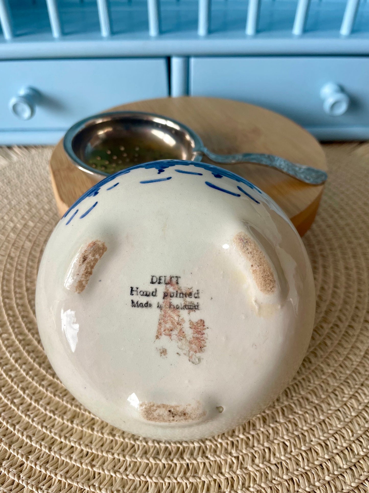 Beautiful Silver Plated Tea Strainer 'Delft Blauw', Previously Loved, Collectors Item, Vintage Gift, Porcelain Drip Bowl, Handpainted Delft