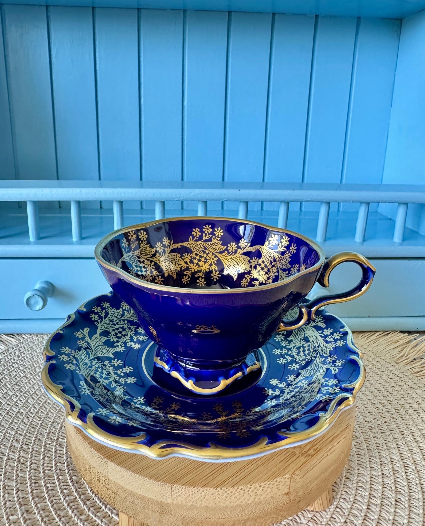 Very Rare Hard to Find Mint Condition, Vintage Lindner Kueps Bavaria Made in Germany Real Cobalt EspressoCup &Saucer, Kobalt Blue, 24 karat