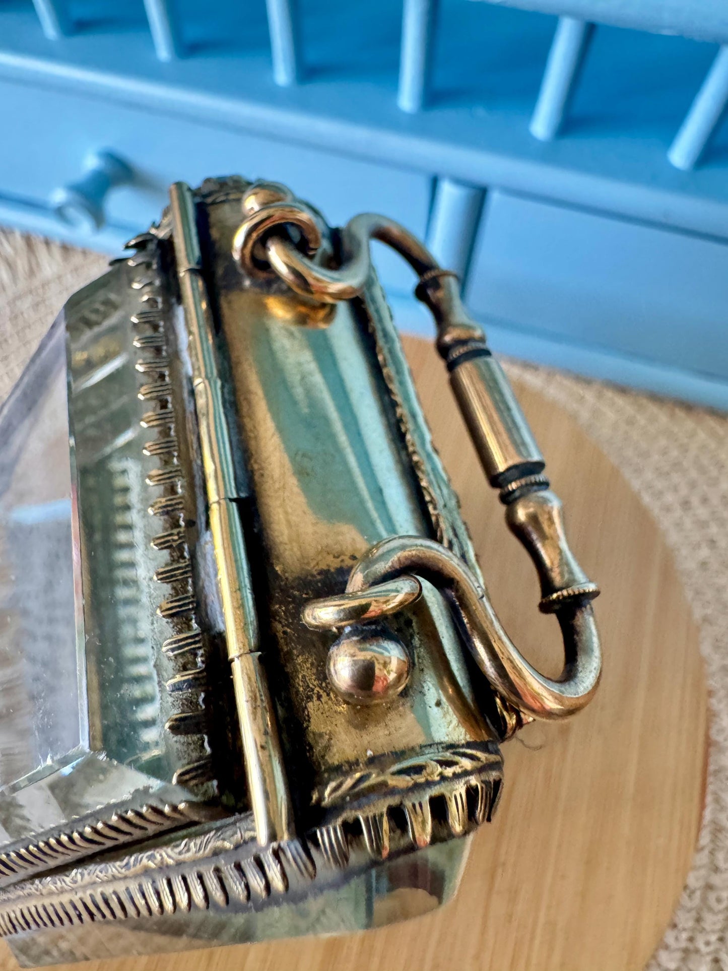 Rare Antique Parisian Glass & Ormolu Casket, Early 1900s Jewelry / Watch Display Box, Silk Lined, Heavy Bevelled Glass, Made in France