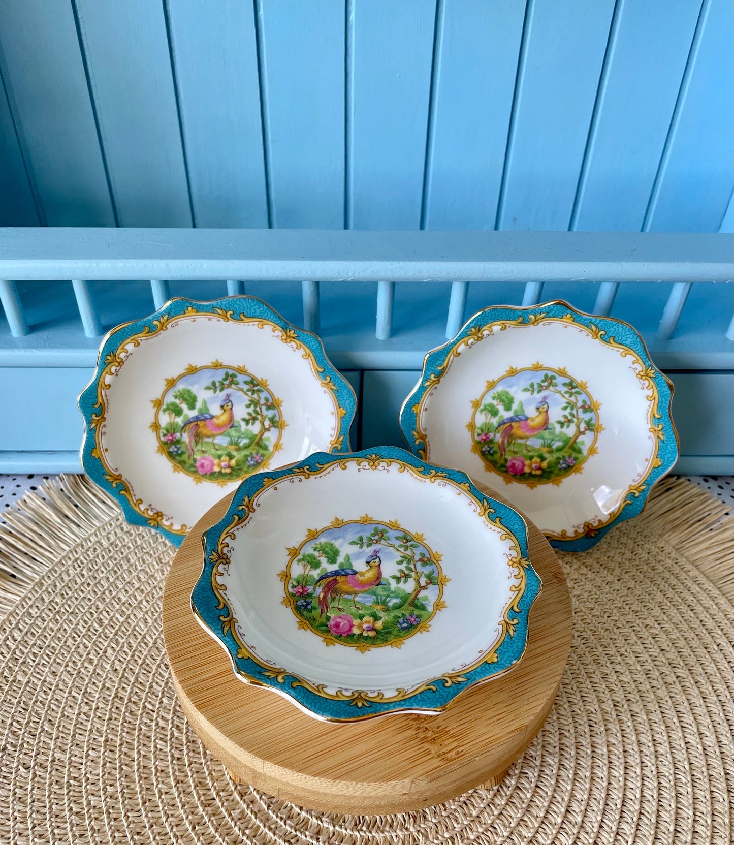 Rare Vintage Royal Albert "Chelsea Bird" Petit Four Dish, Fine Bone China, Pheasant Bird Blue Design, Previously Loved Antique, Made England