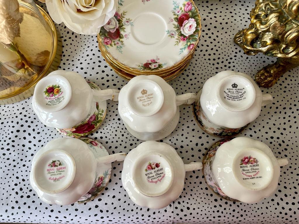 Royal Albert High Tea Coffee, Vintage Gold Coffee Cups and Saucers, Bone China, Mix & Match, Set Of 6 Coffee Cups for Royal Party, England