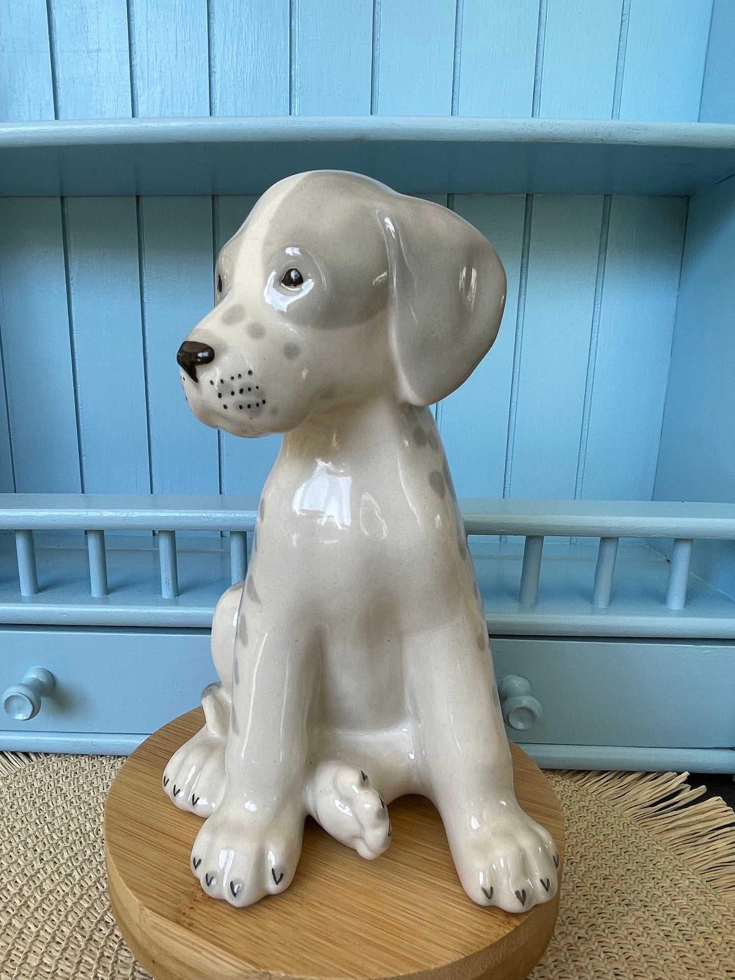Vintage "Lomonosov" Puppy Figurine, Made in the Soviet Union ~ USSR, Sitting Grey Puppy Porcelain Figurine, Previously Loved, Antique Puppy