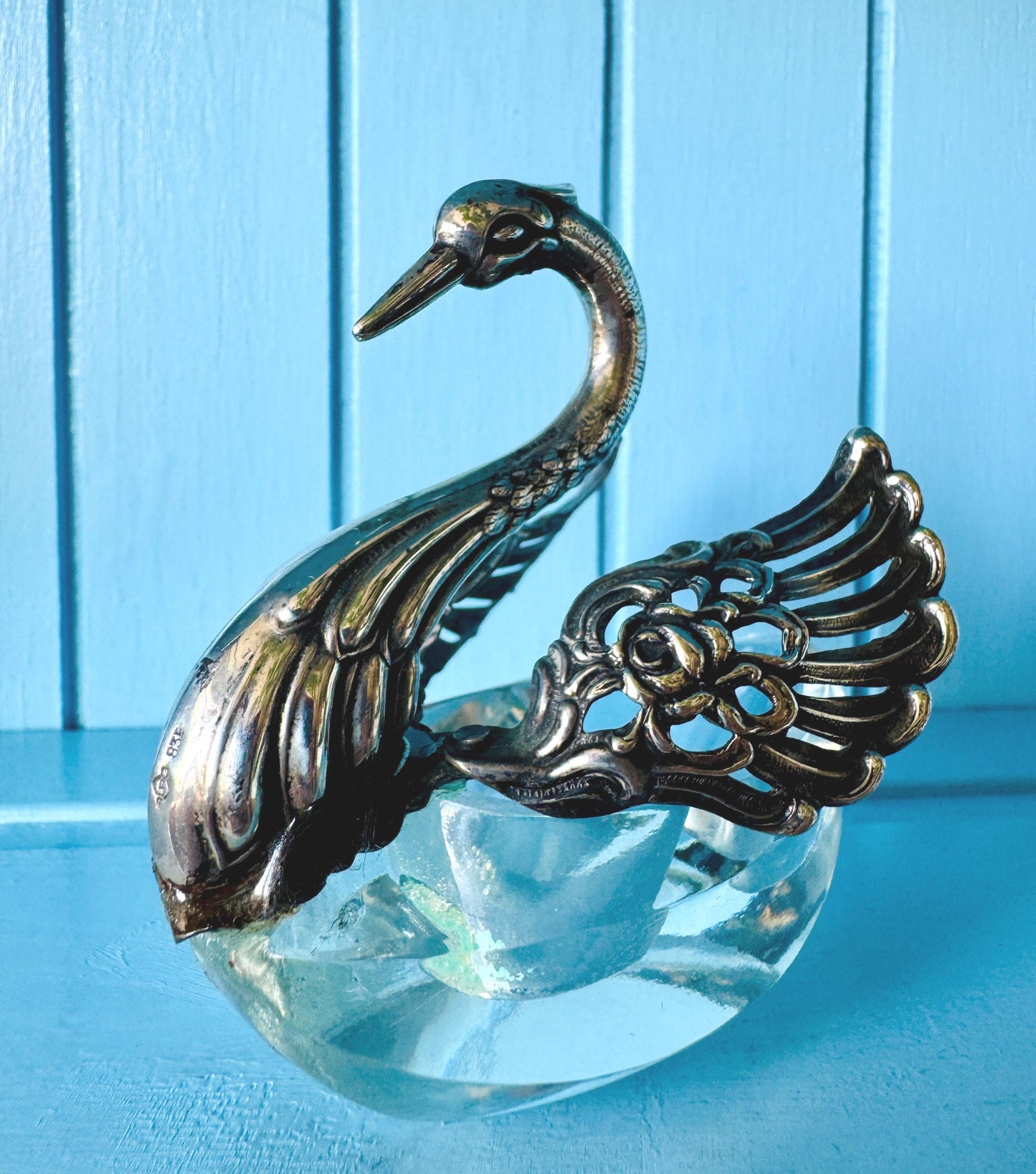 Antique Swan Salt Cellar, Hallmarked 835 silver, AB maker’s mark—likely crafted by Bonebakker & Zoon Amsterdam (c. 1905–1910), Perfect Gift