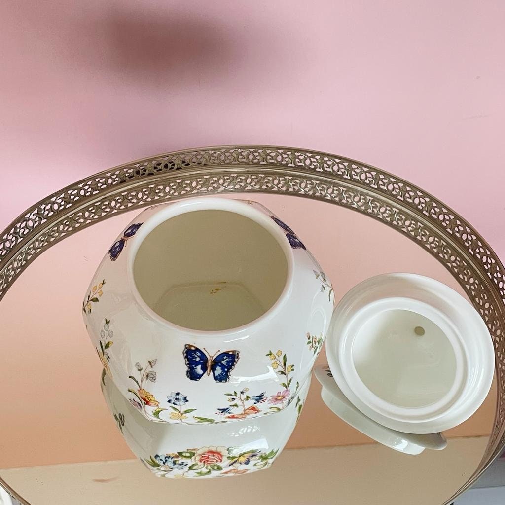 Aynsley Cottage Hexagonal Ginger Jar, Beautiful Vintage In Perfect Condition, Lidded Cookie Jar, Collectors Item, Fine Bone China England