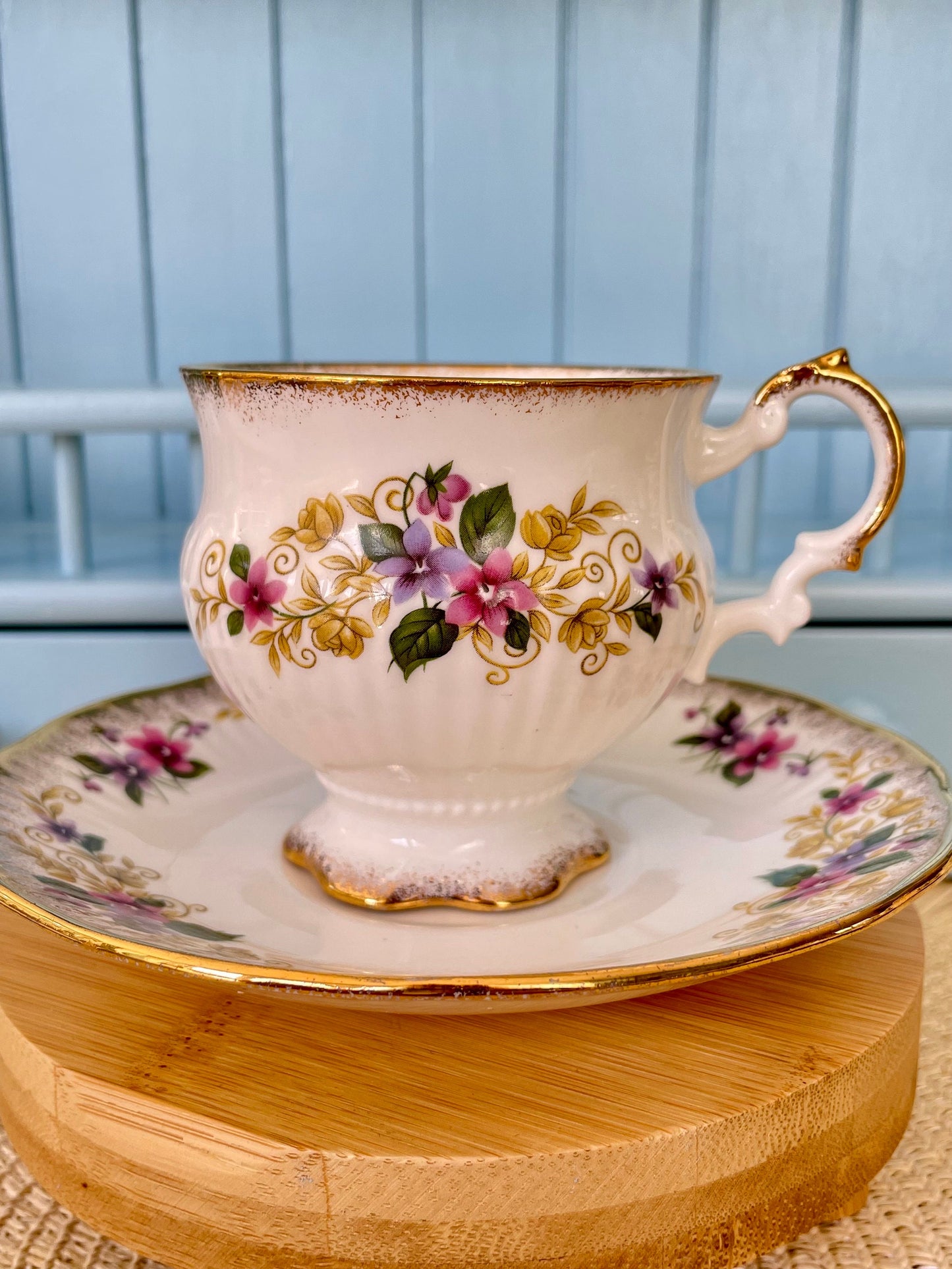 Vintage Elizabethan Fine Bone China Tea Cup and Saucer - Pink Yellow Floral Gold Trim, Previously Loved Vintage, Antique Tea Cup, High Tea