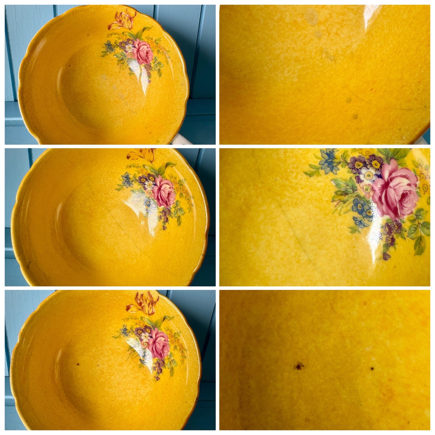 Rare Set of 4 Vintage Paragon Double Warrant Teacups – Egg Yolk Yellow Interior, 1920s–30s Antique China Truly Unique Find, Made in England
