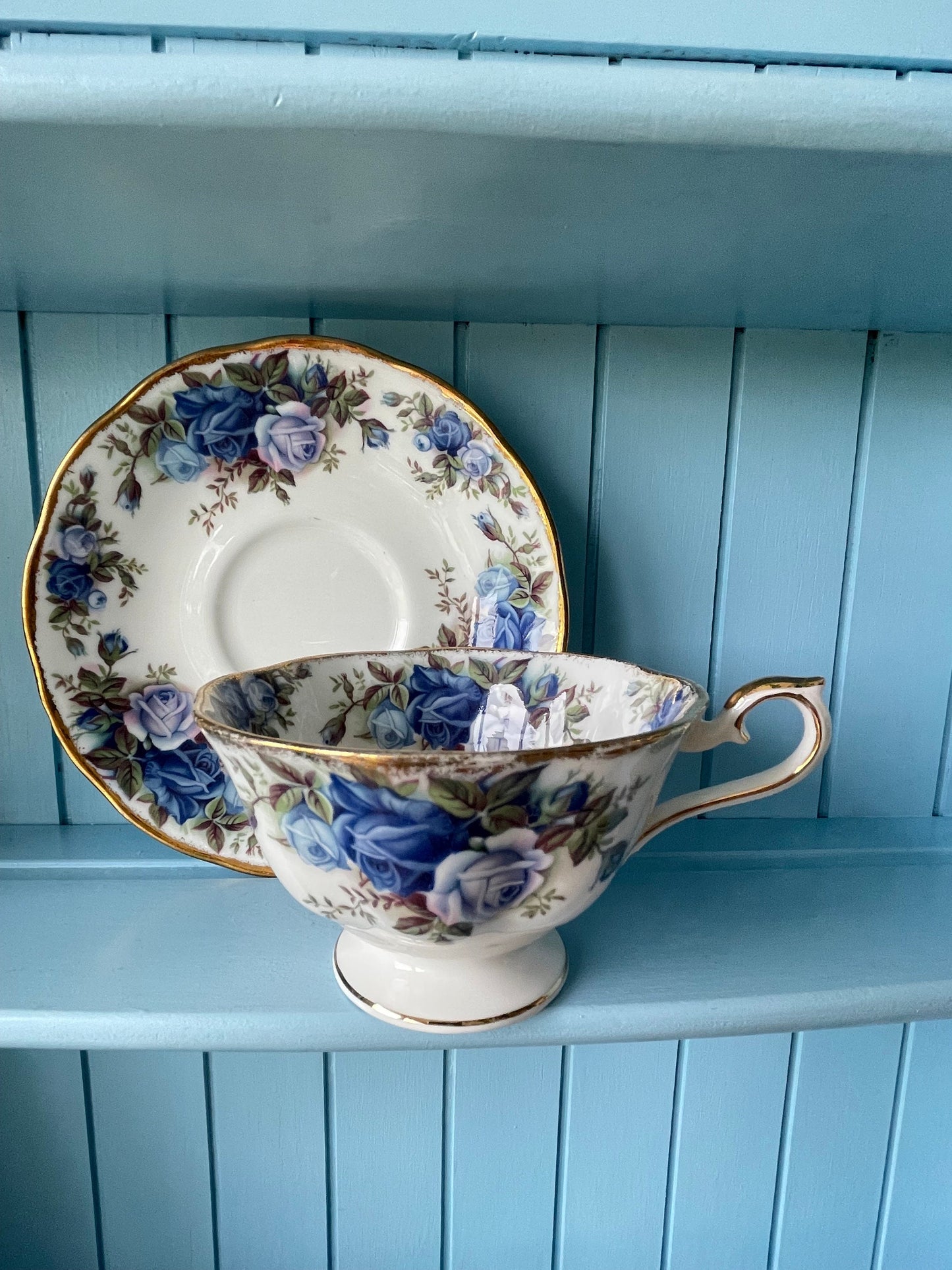 Avon Shaped Royal Albert "Moonlight Rose" Teacup & Saucer, Fine Bone China England, Previously Loved, Highly Sought After, Used Condition