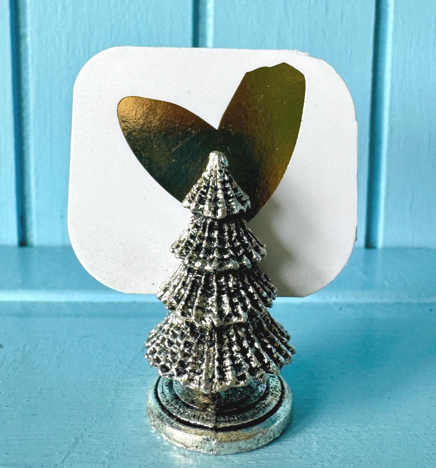 Set of 6 Christmas Tree Place Card Holders, Miniature Silver Tone Metal Table Decor, Name Card Display, Dinner Party Supplies, Event Props