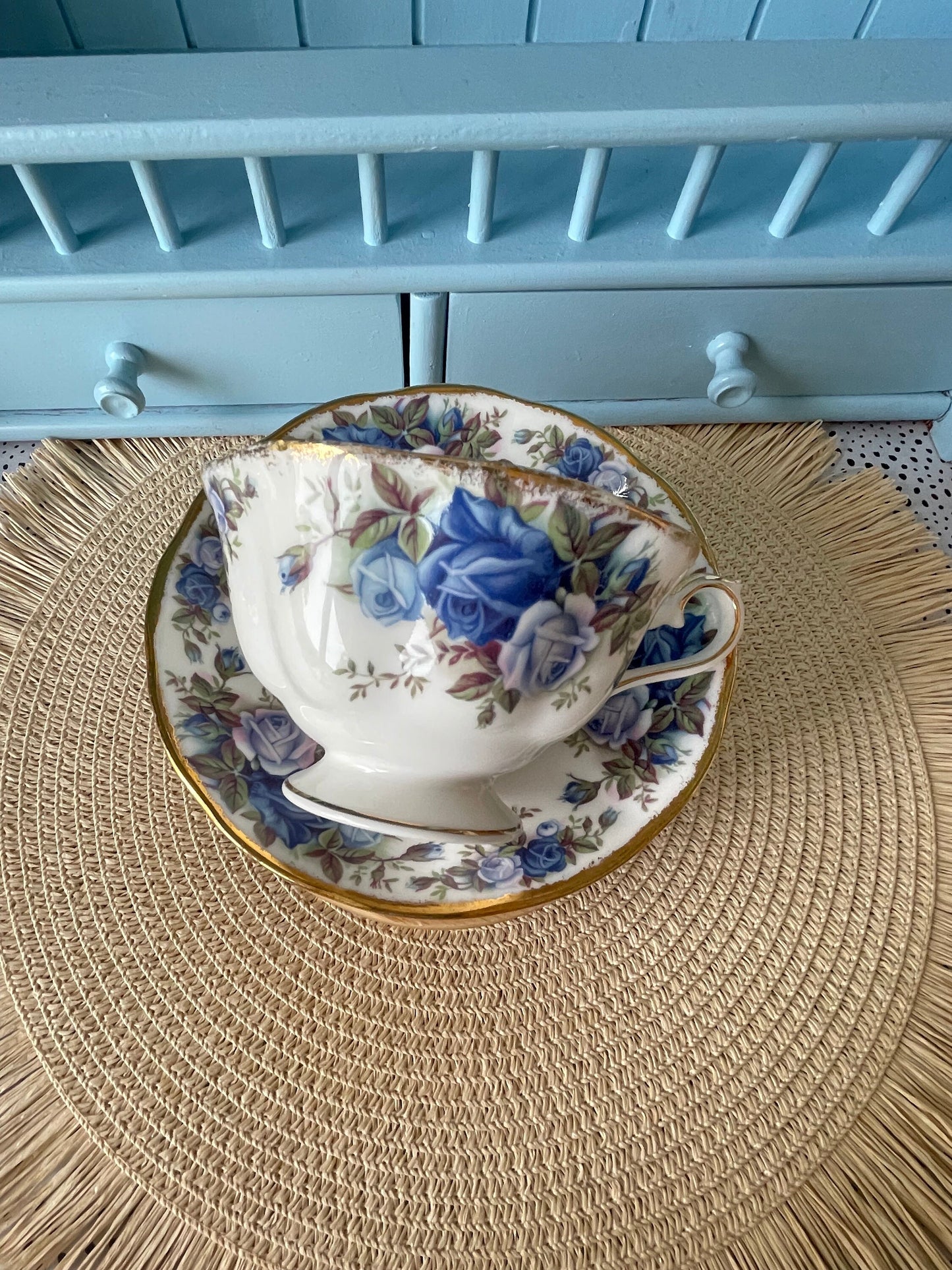 Avon Shaped Royal Albert "Moonlight Rose" Teacup & Saucer, Fine Bone China England, Previously Loved, Highly Sought After, Used Condition