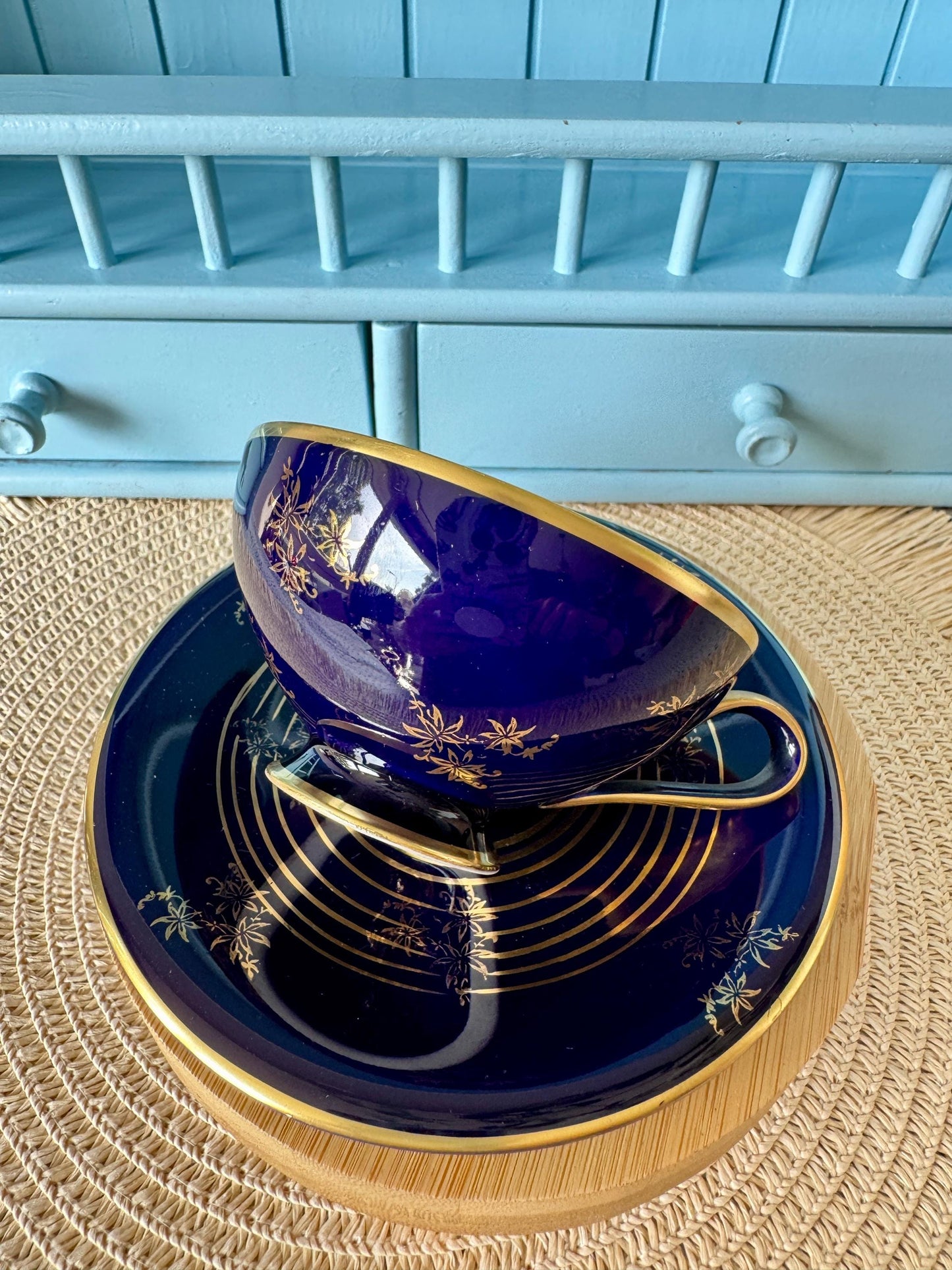 Vintage Wolf Kueps Echt Cobalt Demitasse Set, Perfect Gold Interior, Vintage German Porcelain, Cobalt Blue & Gold, Bavarian Demitasse TeaSet