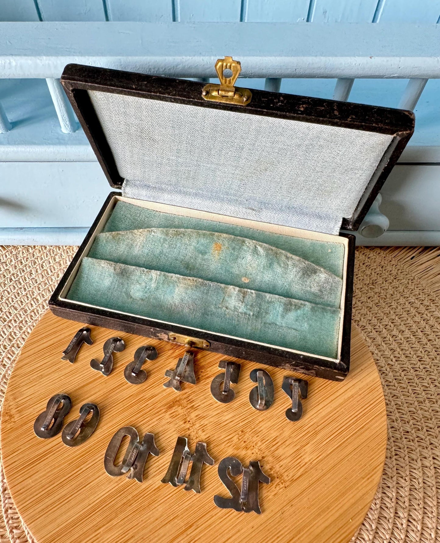 Antique Alpacca Silver Wine Glass Numbers, Wine Glass, Table Markers, English Dinner Party, 12 Alpacca Silver Numbers, Early 1900 Tableware
