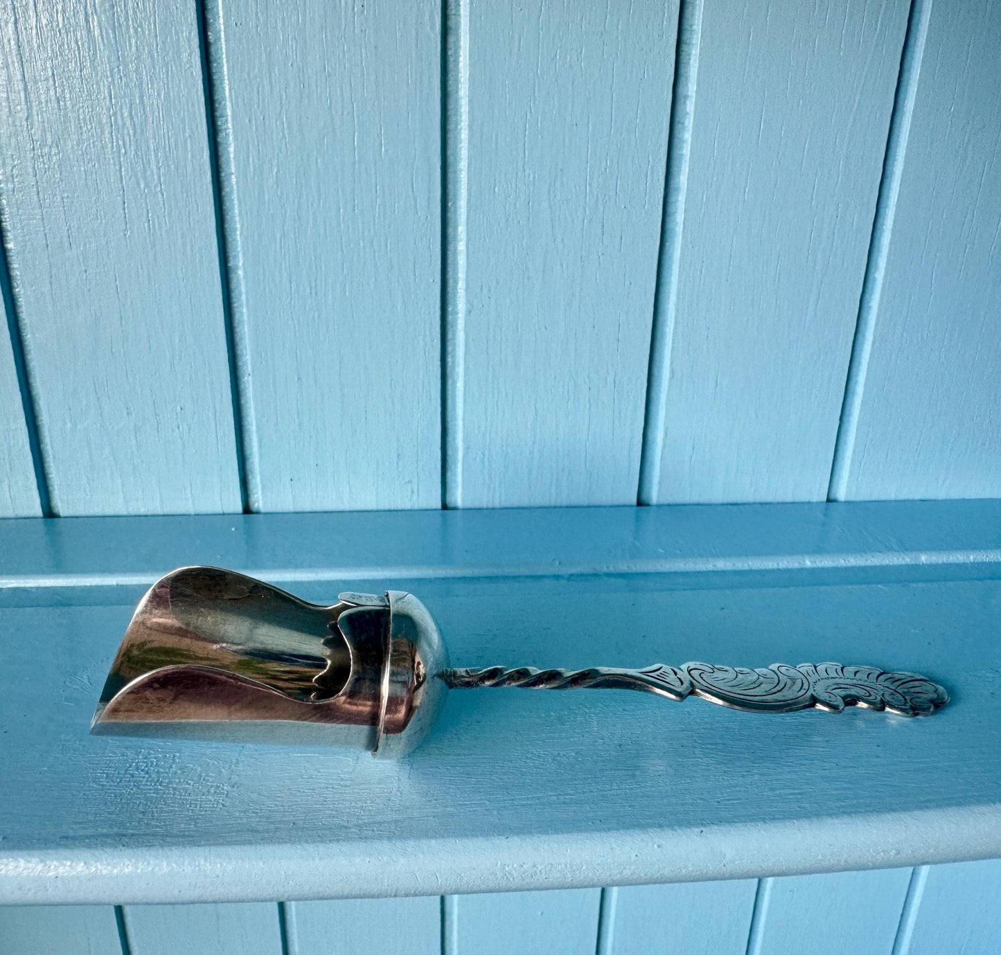 Vintage Silver-Plated Sugar Scoop – Ornate Rococo Handle & Twisted Stem, PR 90, Shabby Chic, Downton Abbey, Food Photo Props, Gift For Mom