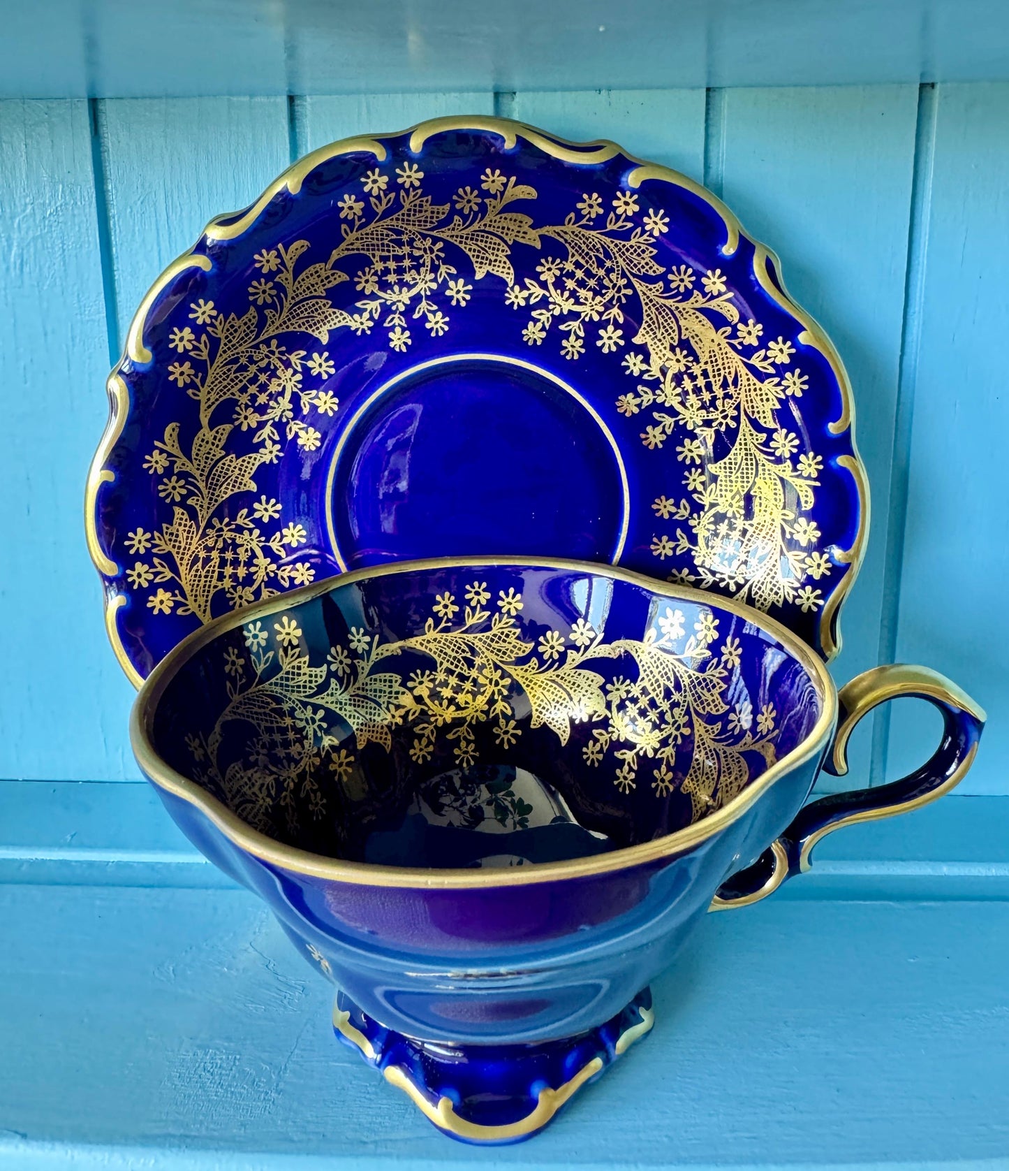Very Rare Hard to Find Mint Condition, Vintage Lindner Kueps Bavaria Made in Germany Real Cobalt EspressoCup &Saucer, Kobalt Blue, 24 karat